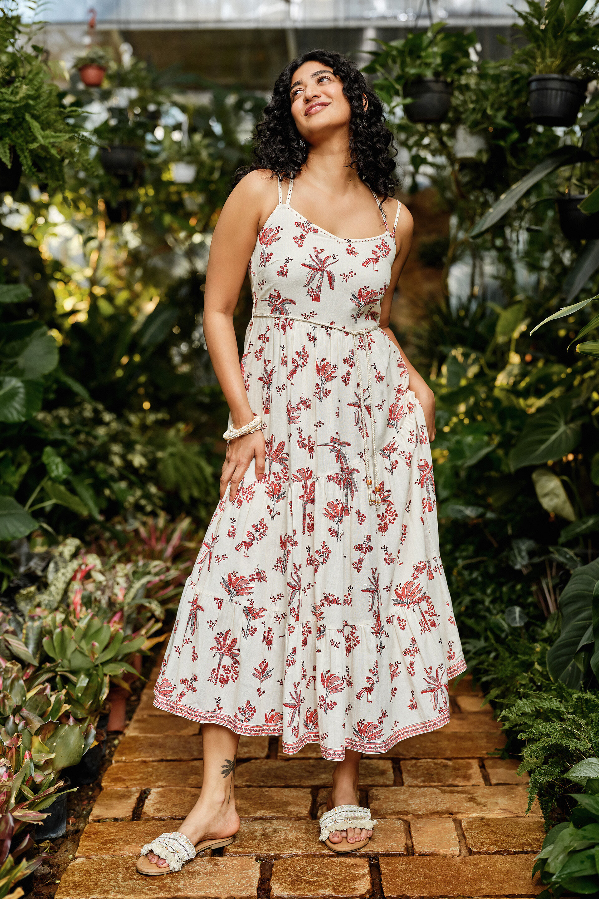 Flora Printed Midi Dress, Natural, image 2