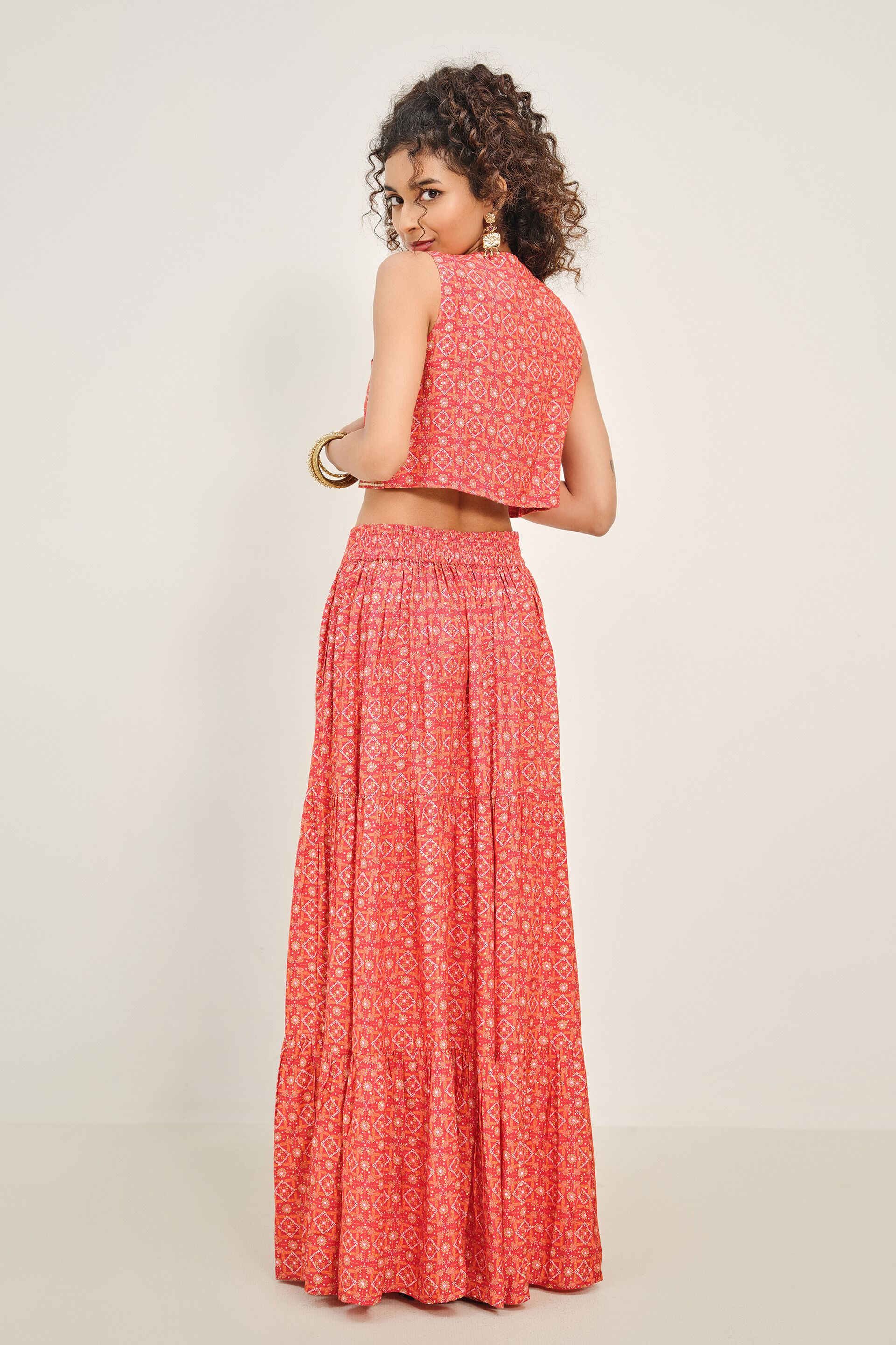 Pariha Coral Orange Skirt Set, Red, image 3