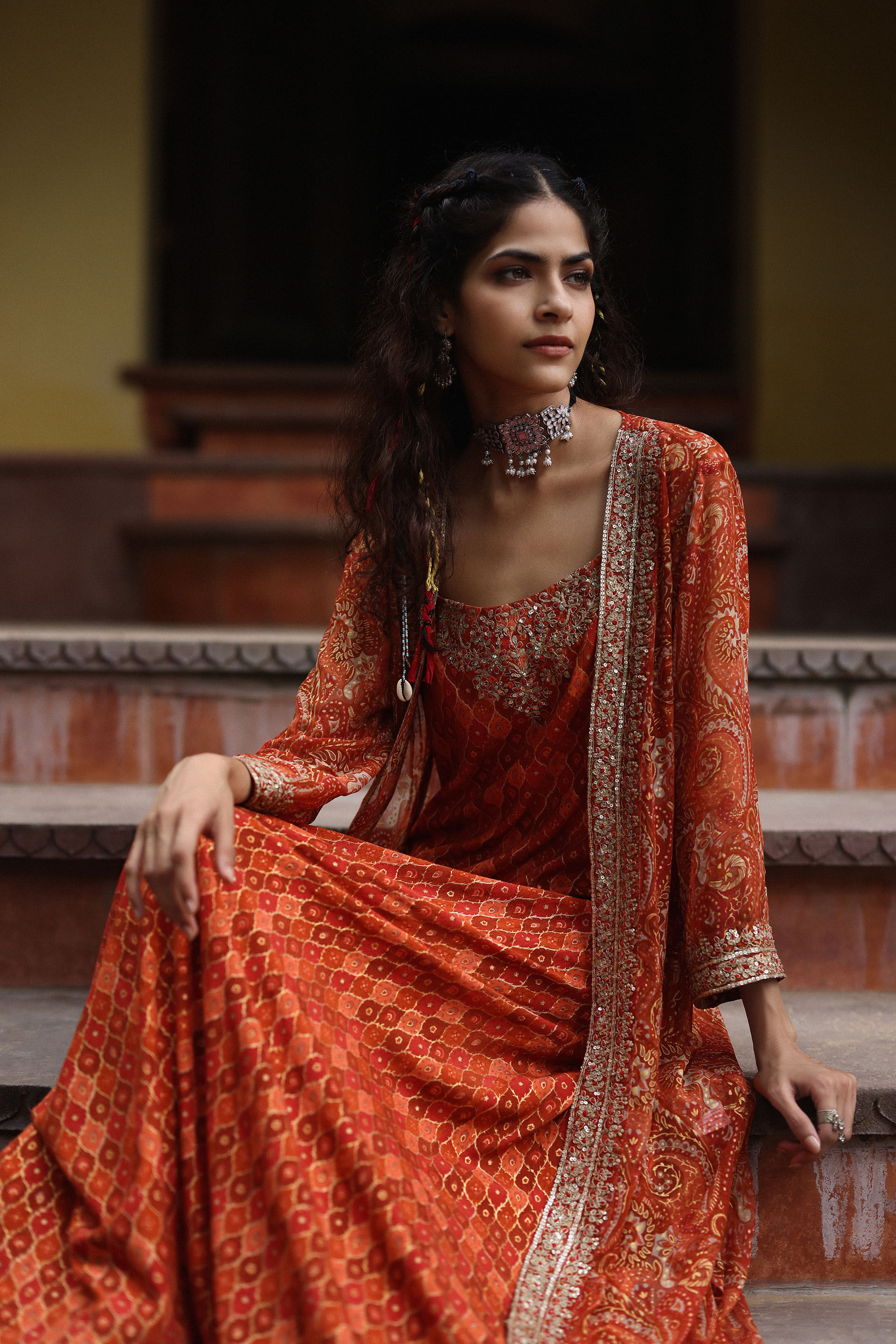 Guftagu Maxi Dress with Shrug, Rust, image 6