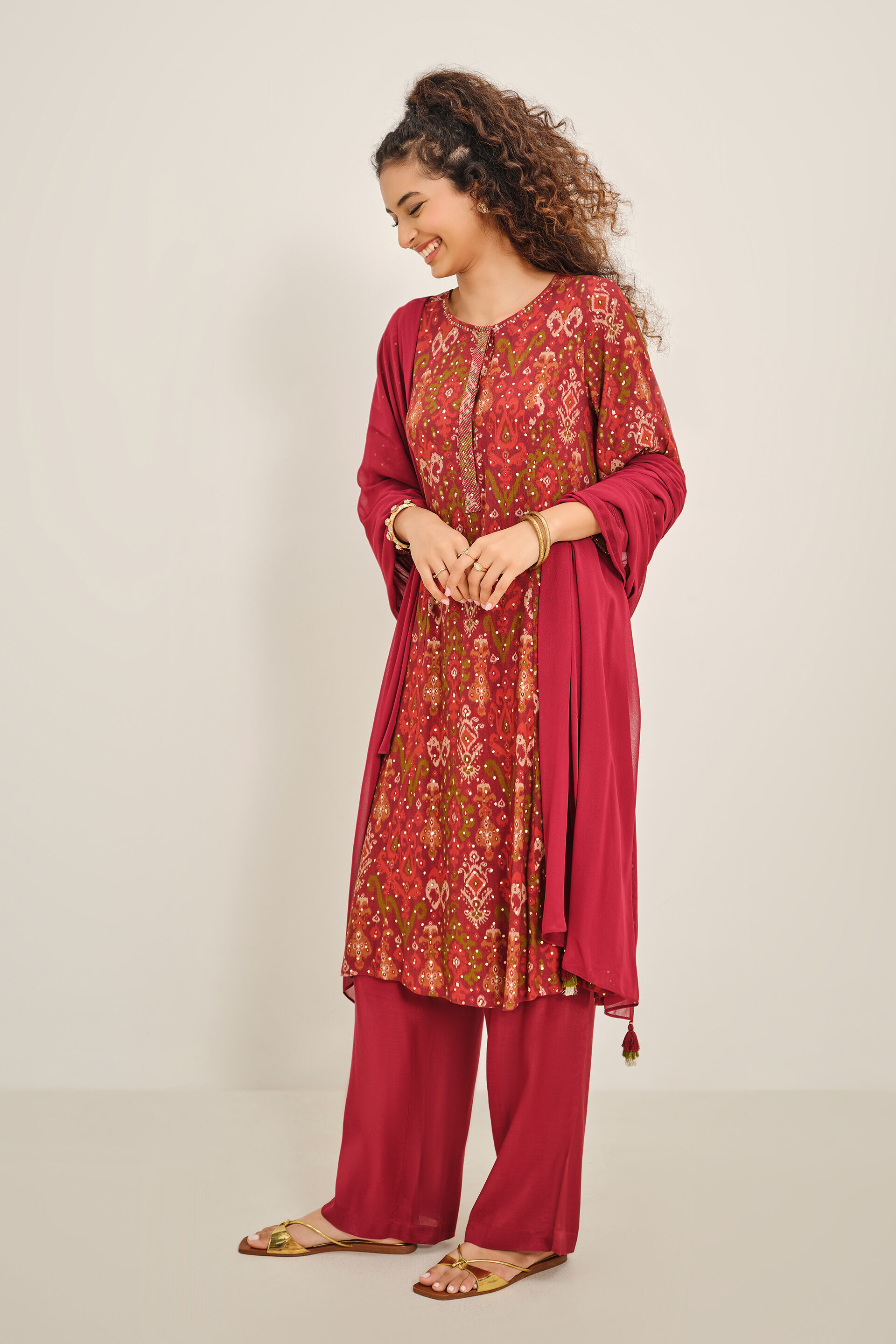 Dark Gerua Kurta Set, Rust, image 4