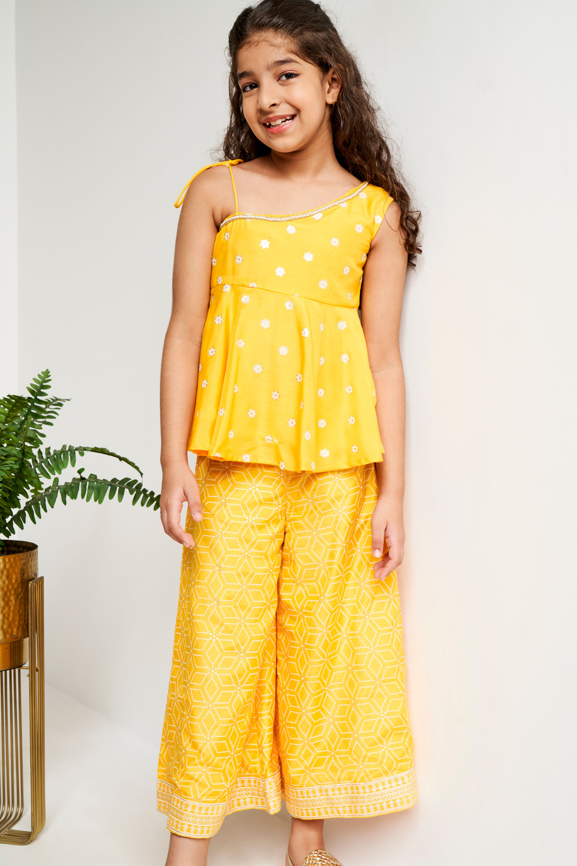 Yellow Floral Flared Suit, Yellow, image 2