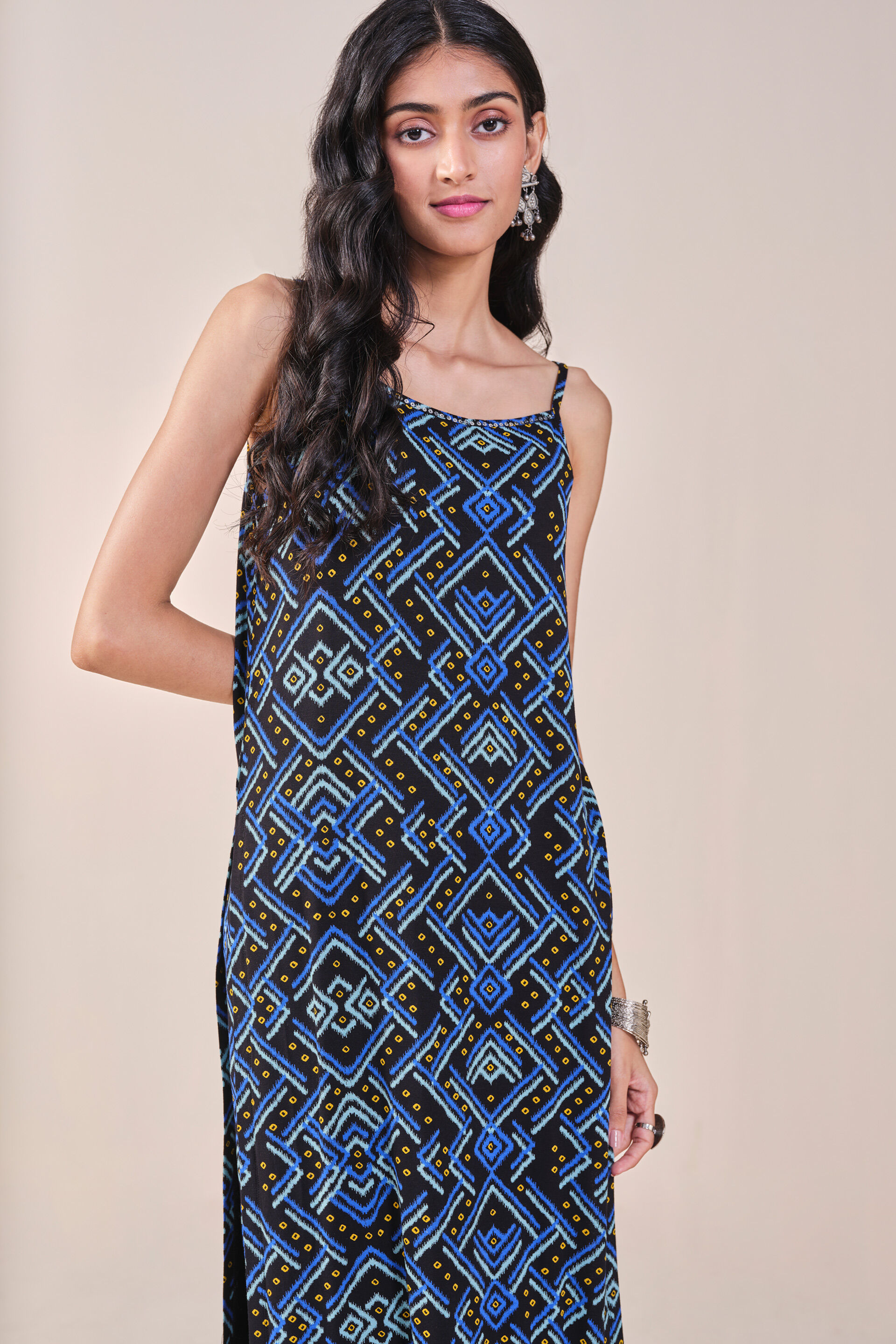 Ikat Inspired Print viscose Knit Kurta Set, Black, image 11