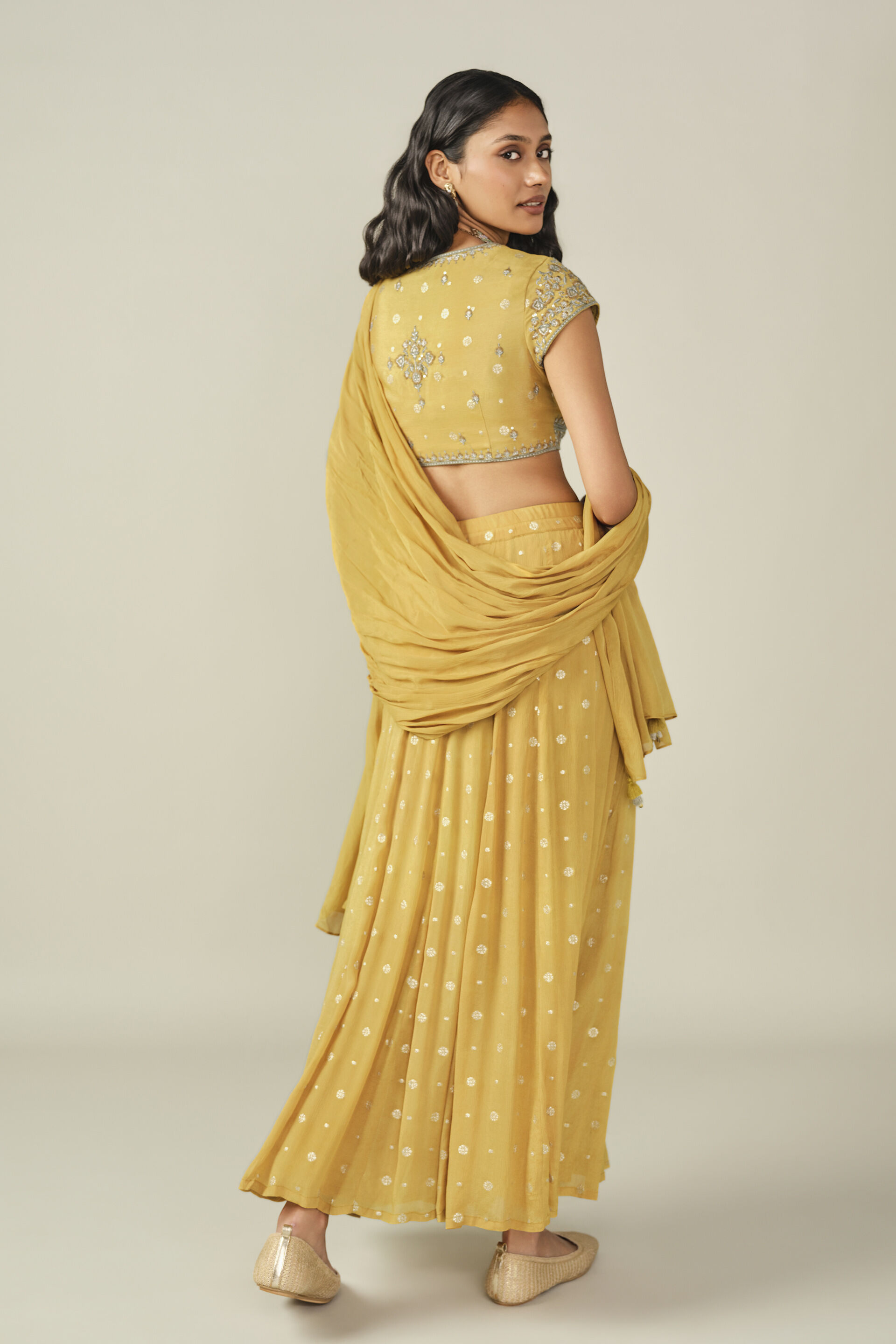 Embroidered Skirt Set in Yellow, Yellow, image 5