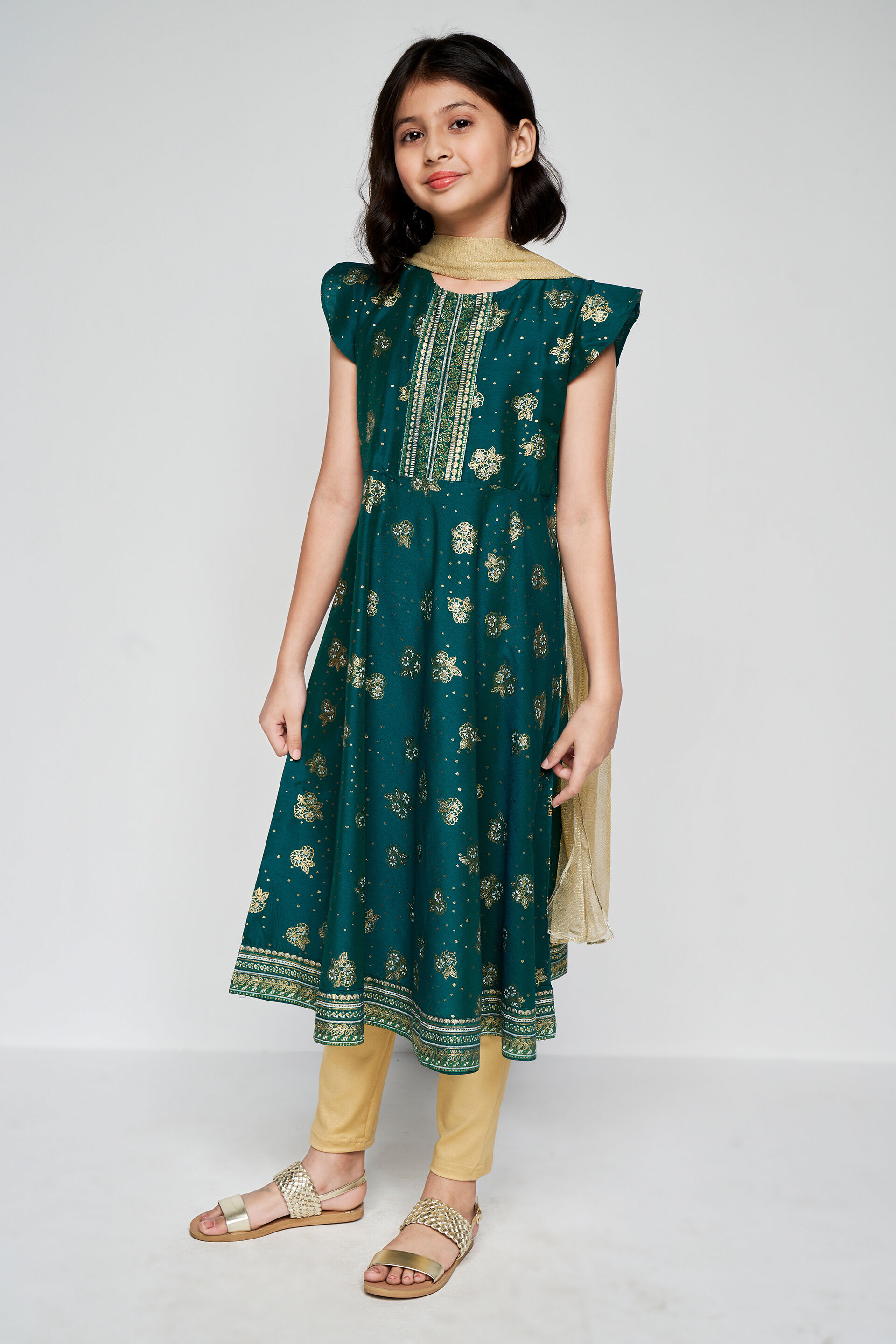 Buy our Festive Wear Green Ethnic Motifs Lace Fit And Flare Set online