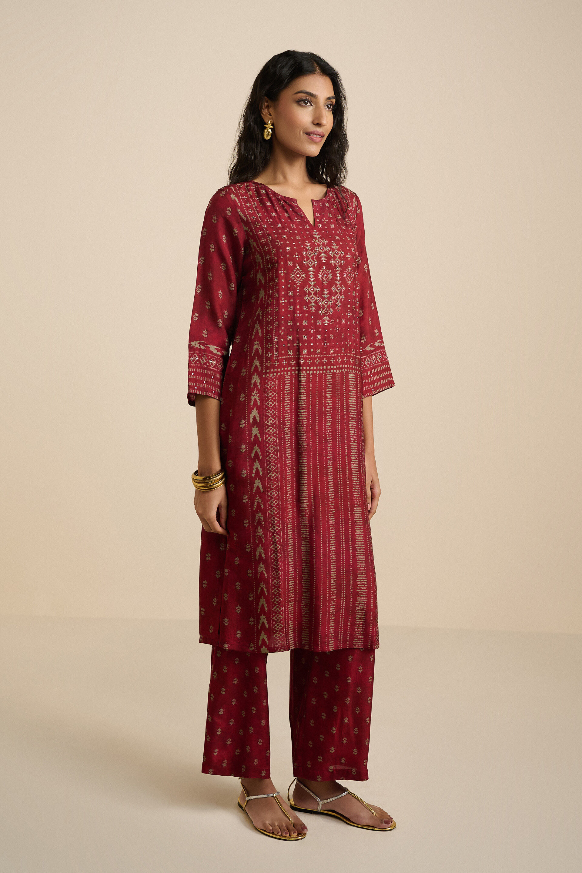 The Tyohaar Wine Kurta Set, Wine, image 3