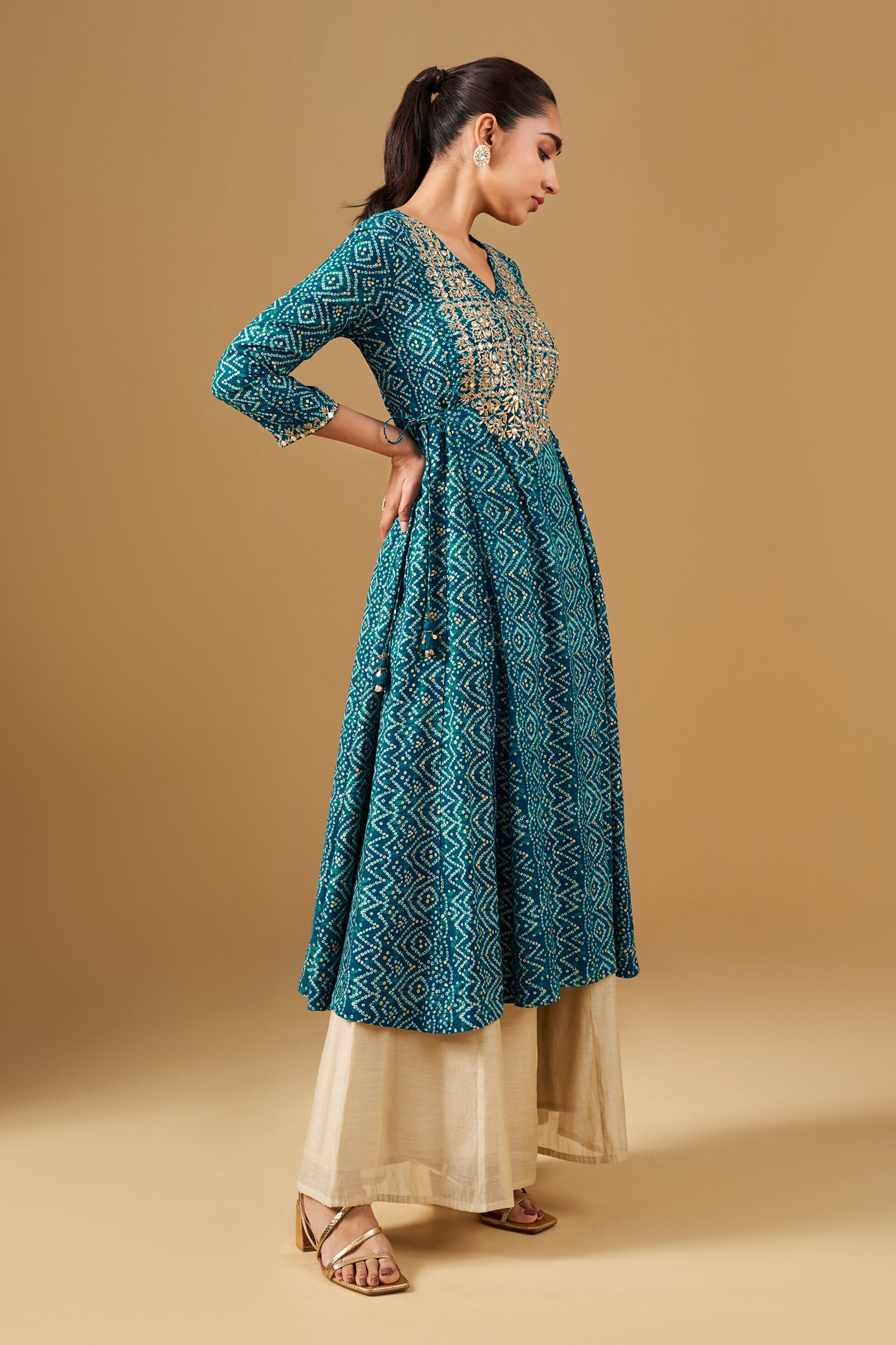 Embroidered Viscose Kurta - Teal, Teal, image 3