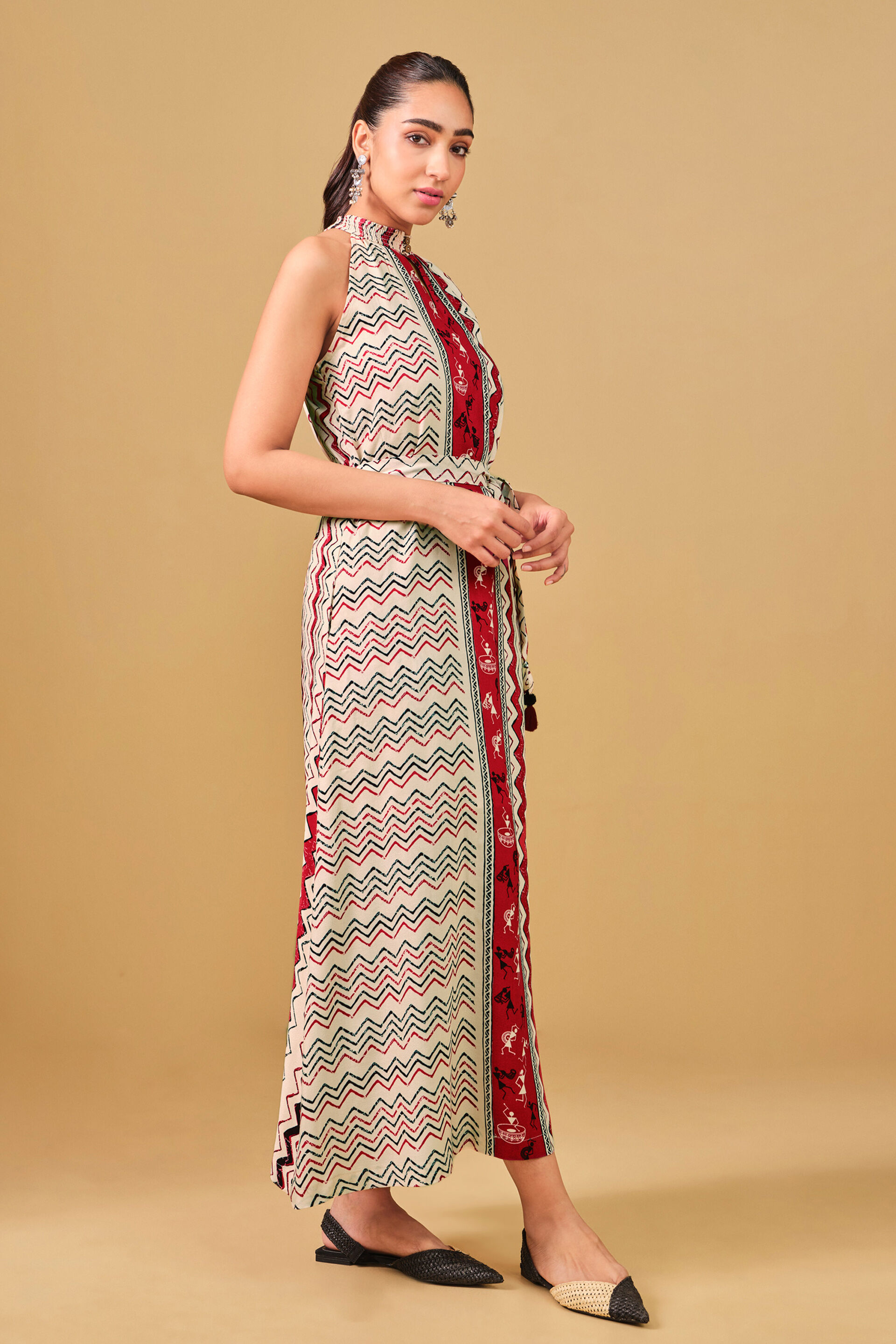 Warli Inspired Maxi Dress, Off White, image 2
