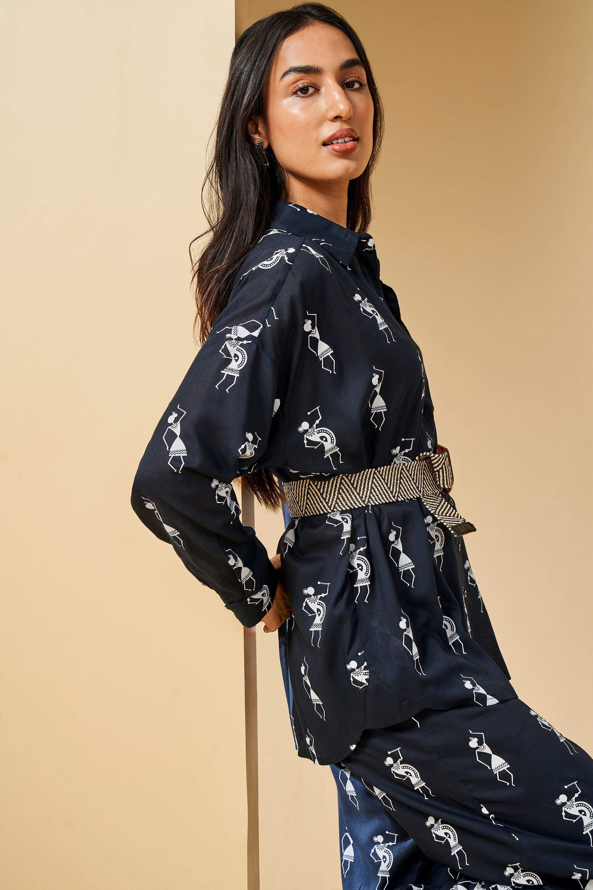 Warli Inspired Shirt, Black, image 2