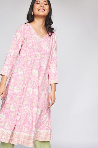 4 - Pink Floral Fit and Flare Kurta, image 4