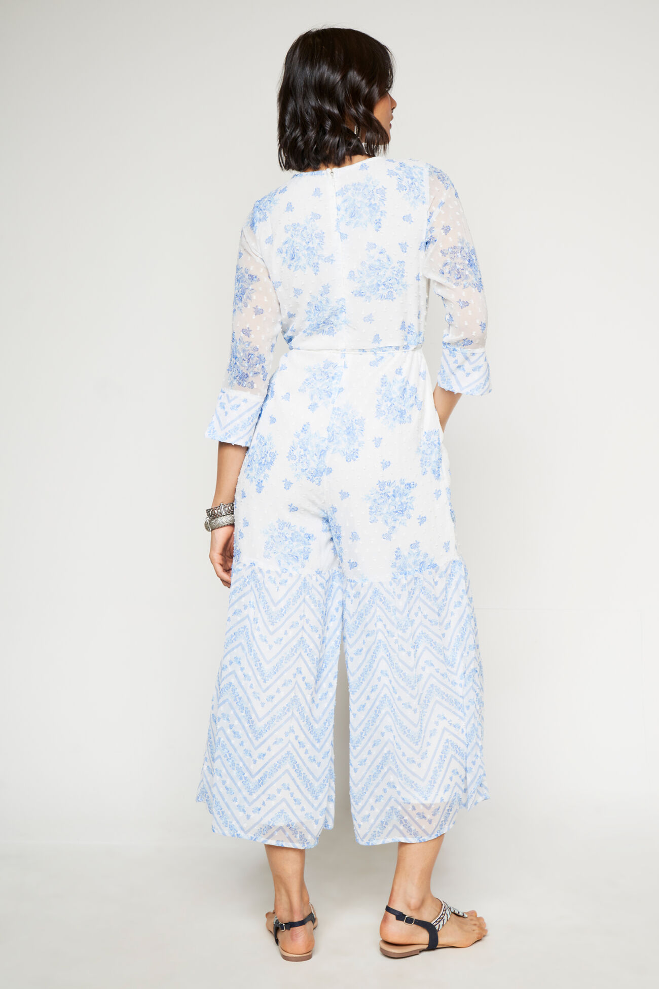 White Floral curved Jumpsuit, White, image 3