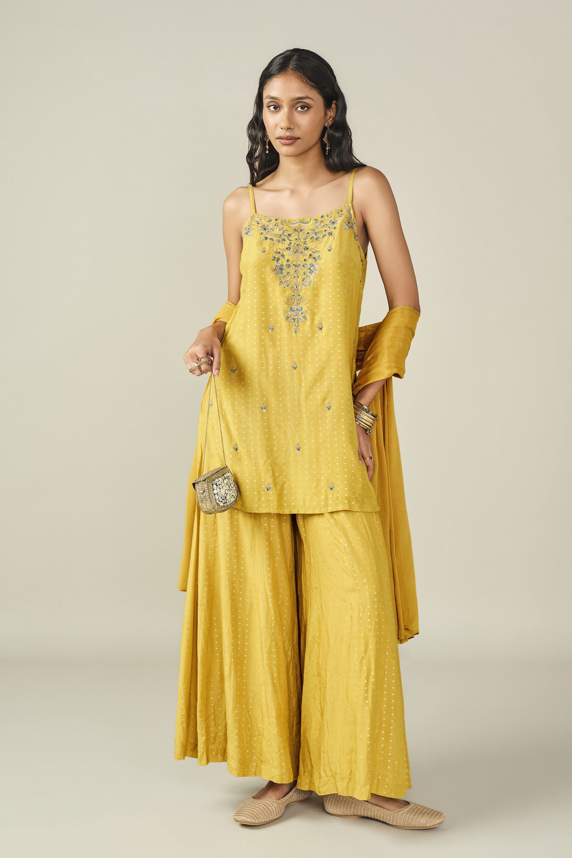 Embroidered Pant Set in Yellow, Yellow, image 3