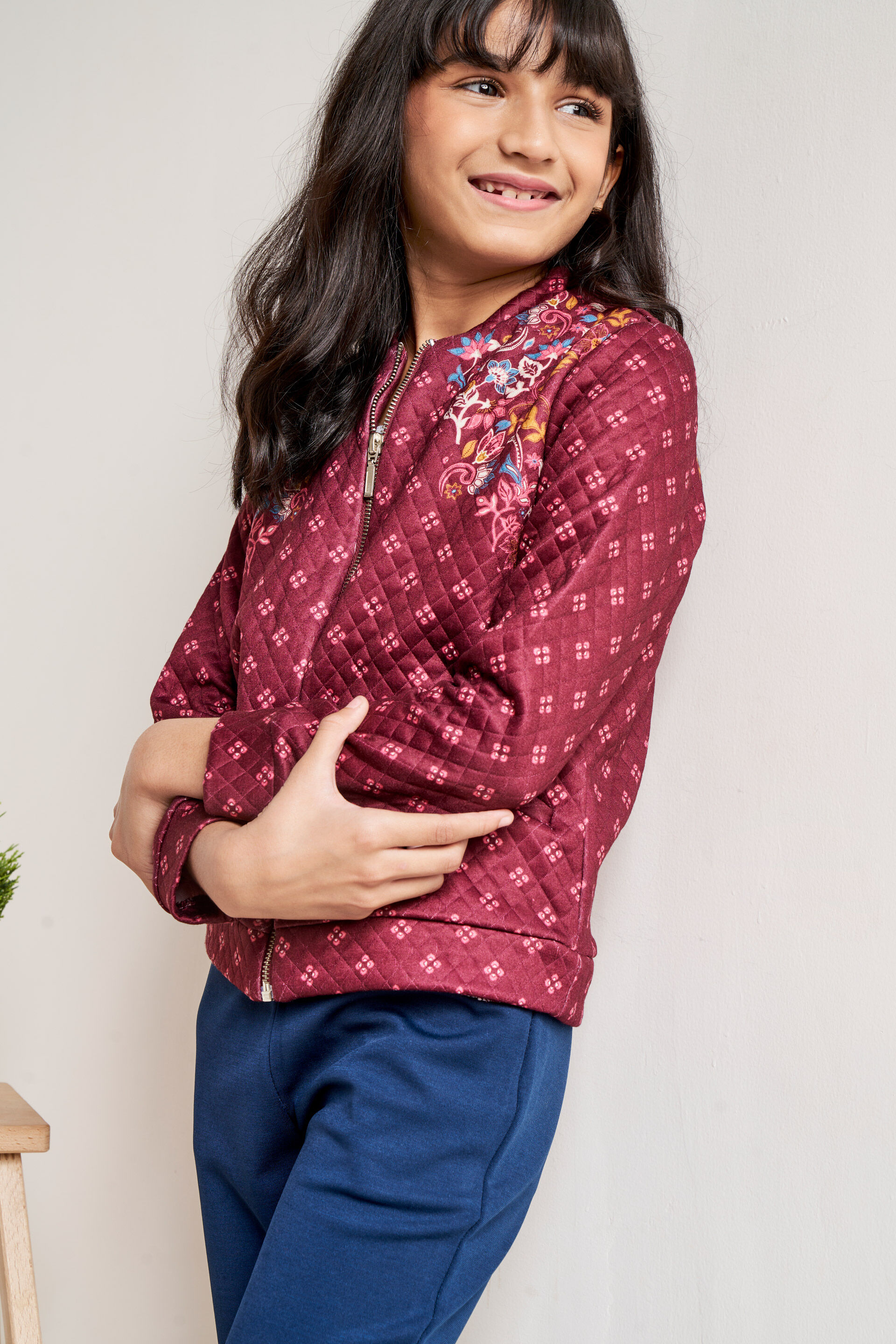 Maroon Geometric Embroidered Jacket, Maroon, image 3