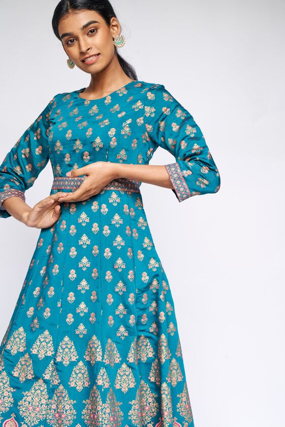 1 - Aqua Embroidered Fit and Flare Gown, image 1