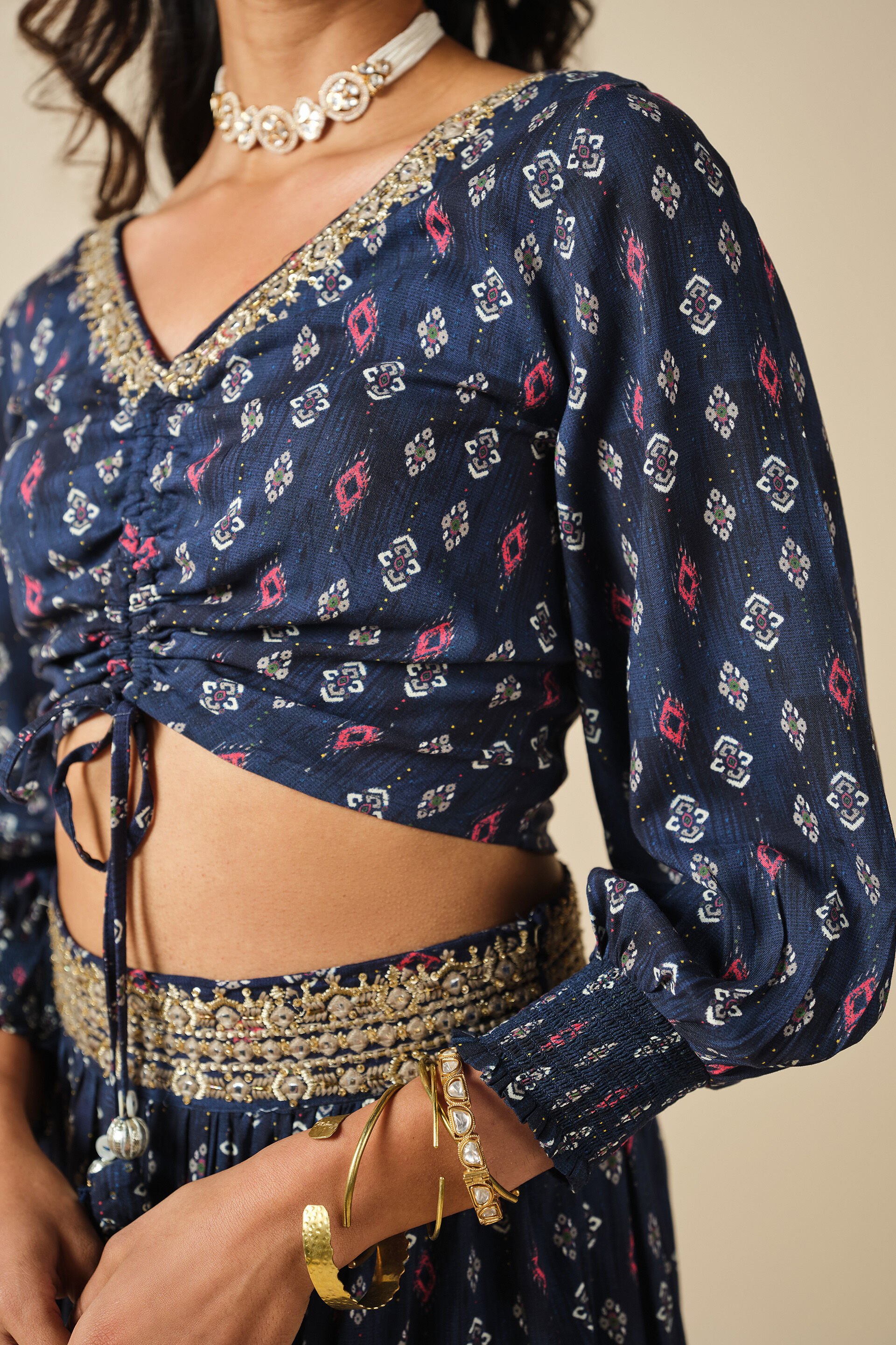 Navy Tie-up Top & Skirt Set, Navy Blue, image 5