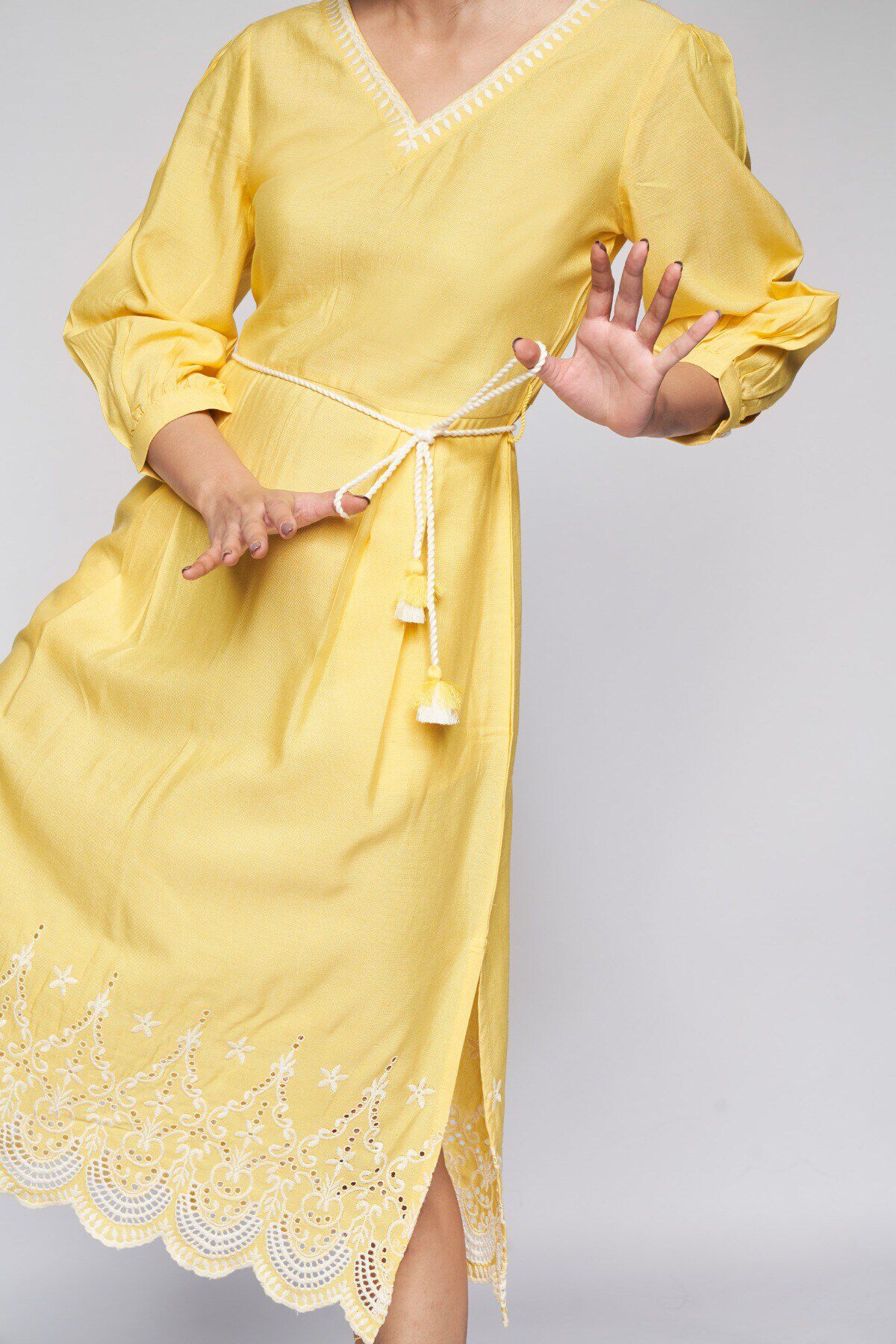 women fit and flare yellow dress
