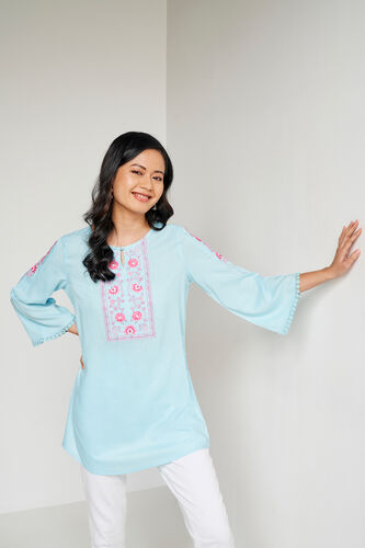Powder Blue Solid Curved Tunic, Powder Blue, image 7