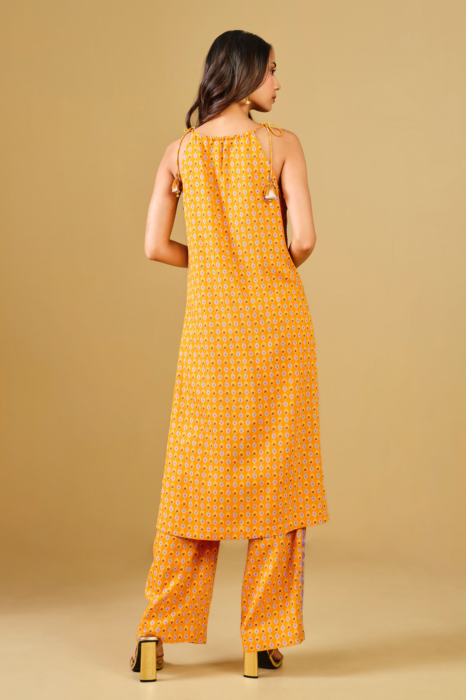 Rayon Blend Yellow Kurta Set, Mustard, image 4