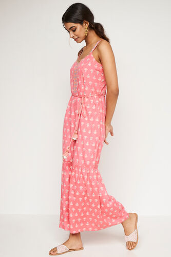 Coral Foil Print Fit & Flare Jump Suit, Coral, image 4