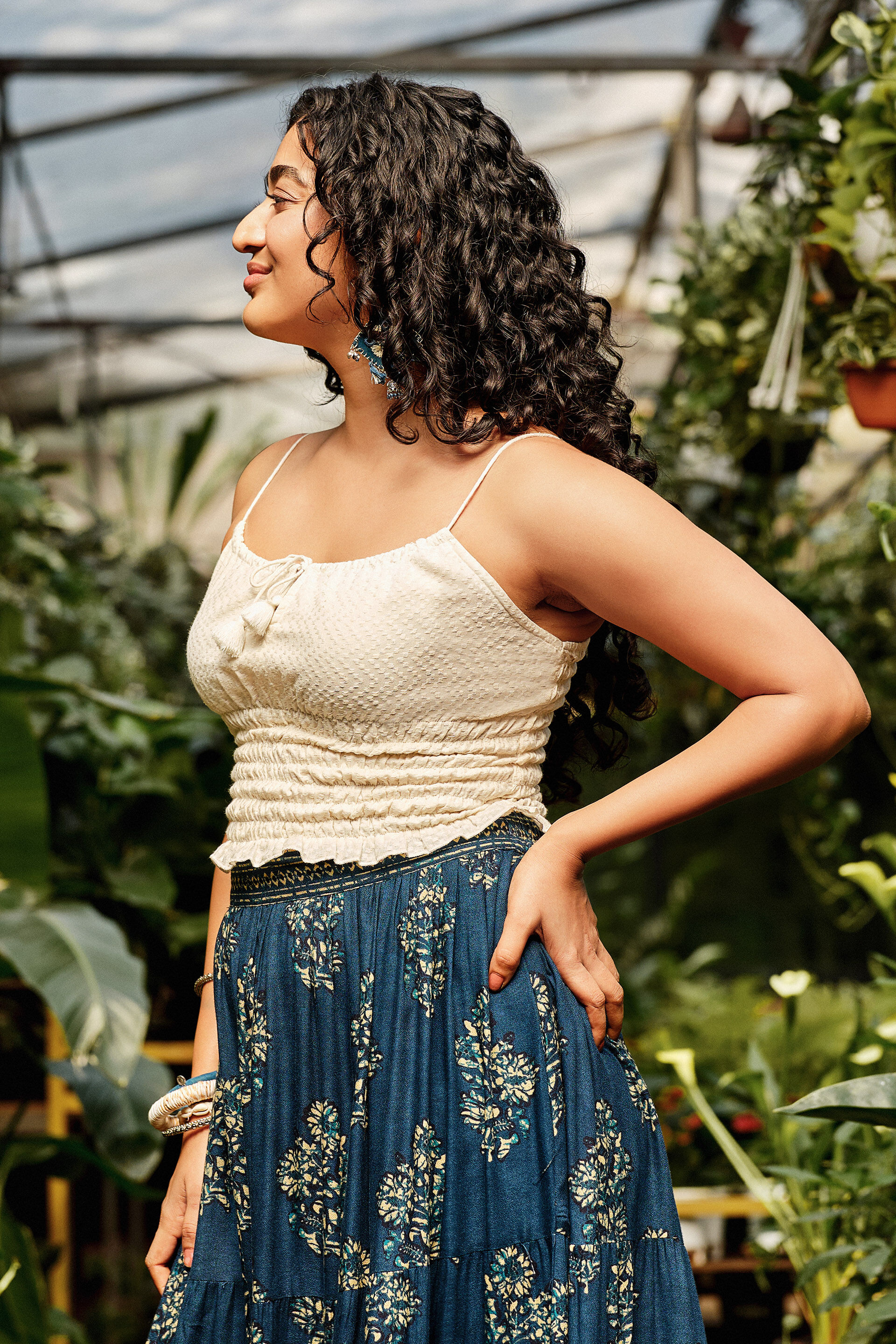 Off-White Cotton Smocked Top, Off White, image 3