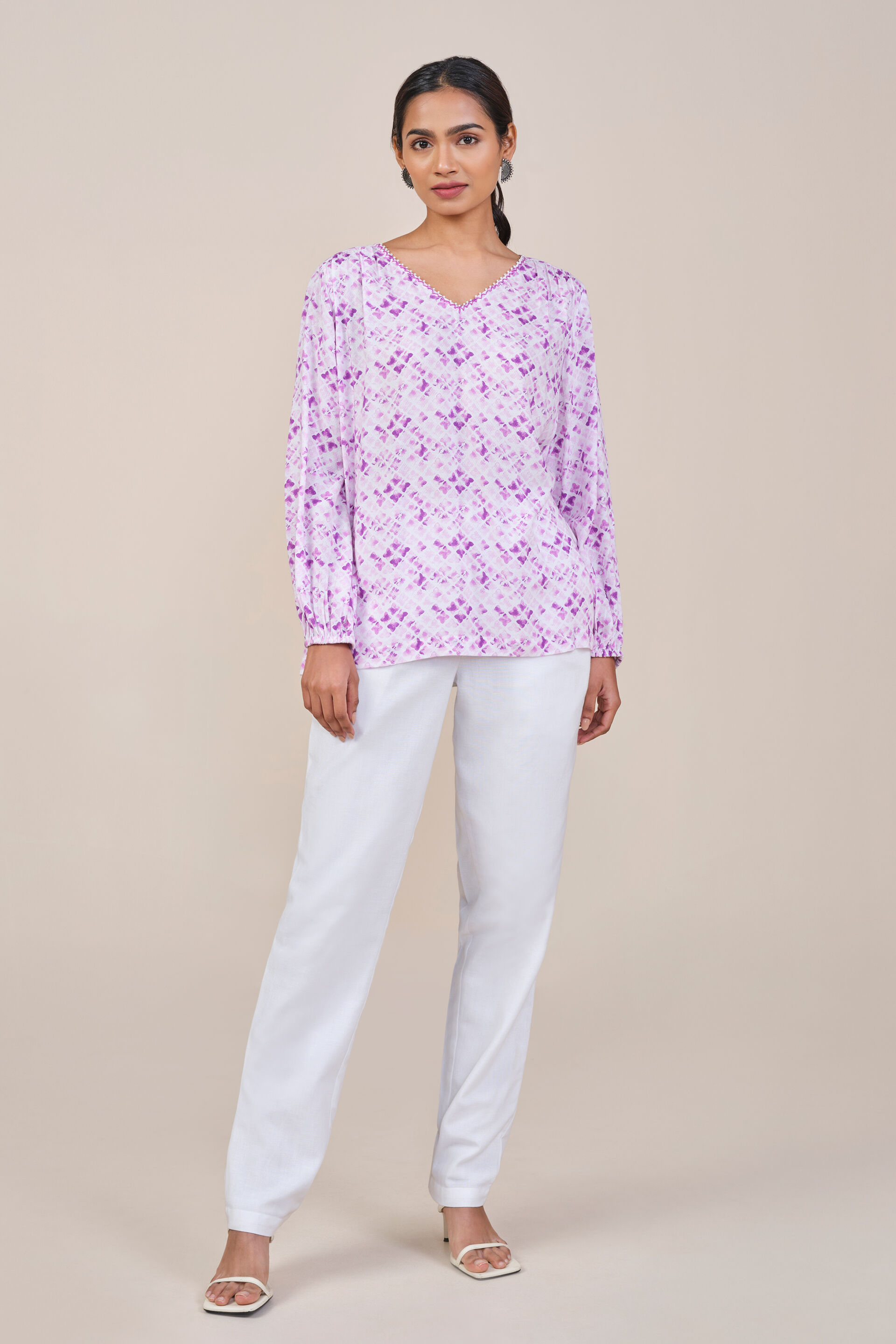 Lilac Embroidered Dobby Top, Lilac, image 4