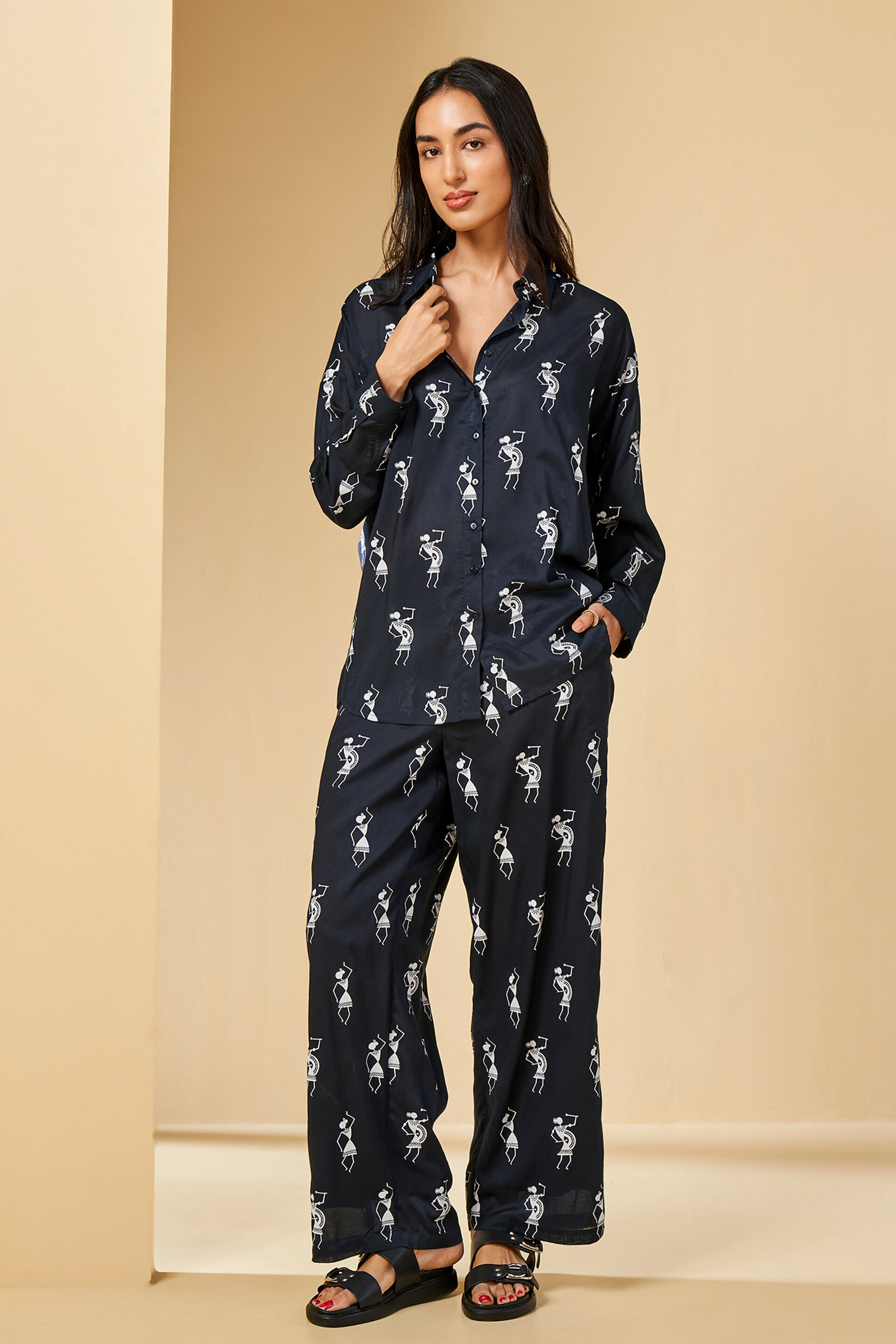 Warli Inspired Pants, Black, image 2