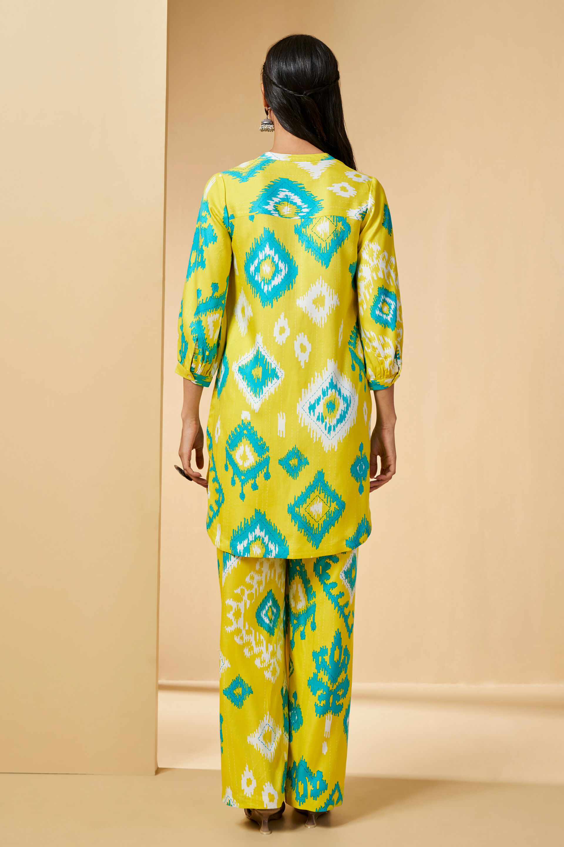 Ikat Inspired Kurta Set, Lime, image 3