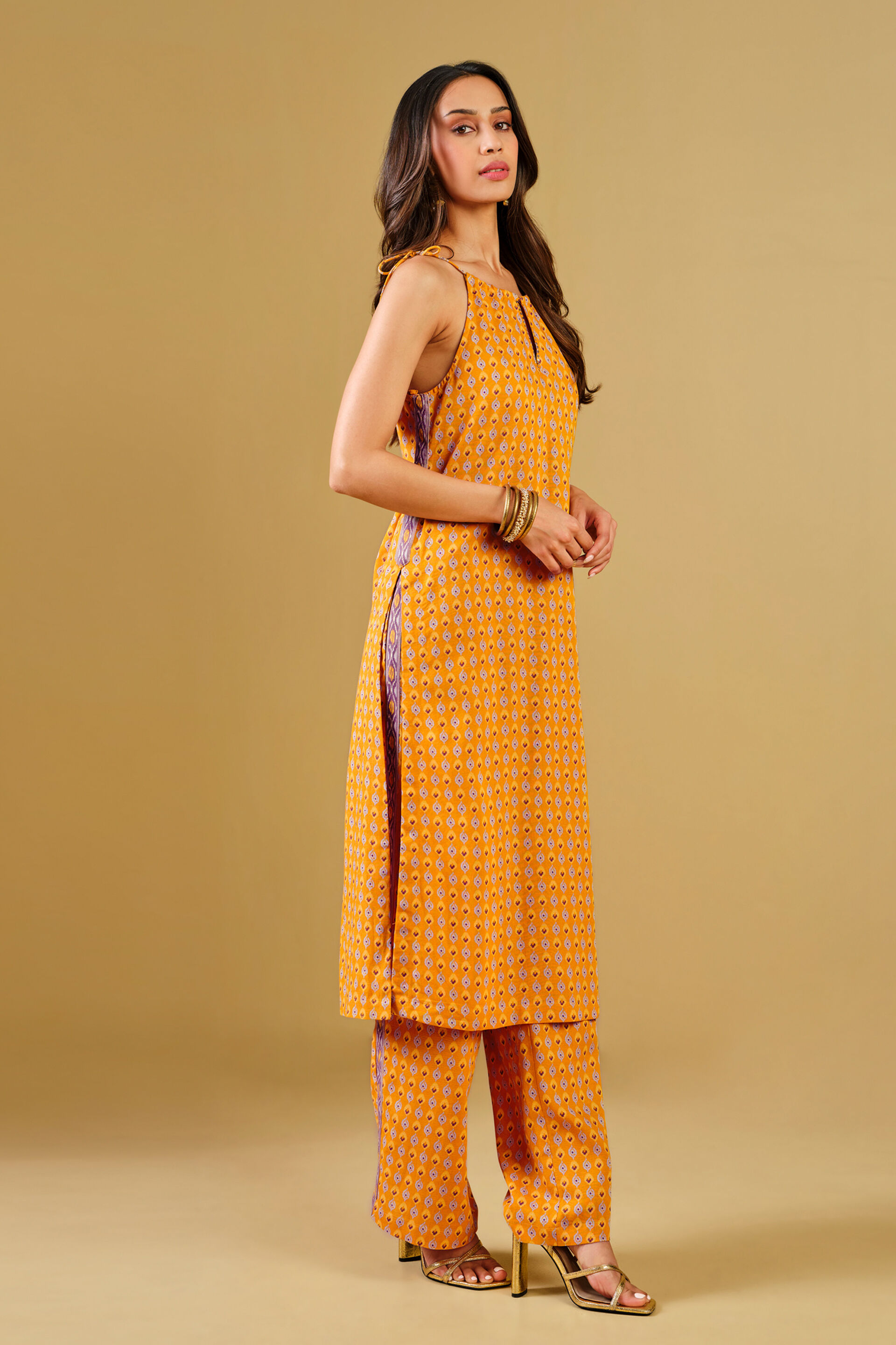 Rayon Blend Yellow Kurta Set, Mustard, image 3