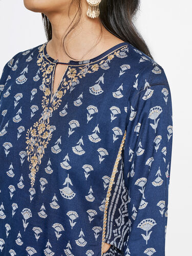 Indigo Ethnic Motifs Festive Suit, Indigo, image 4