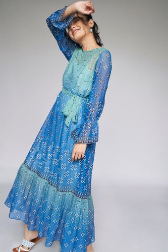3 - Blue Geometric Fit & Flare Gown, image 3
