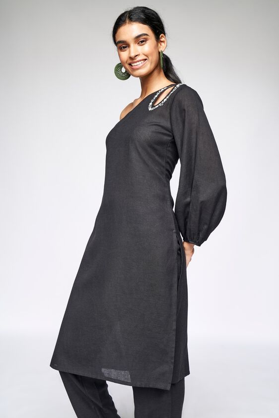 2 - Black Embroidered Cut Out Kurta, image 2