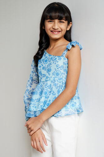 Blue Floral Tie-Ups Fit And Flare Top, Blue, image 4