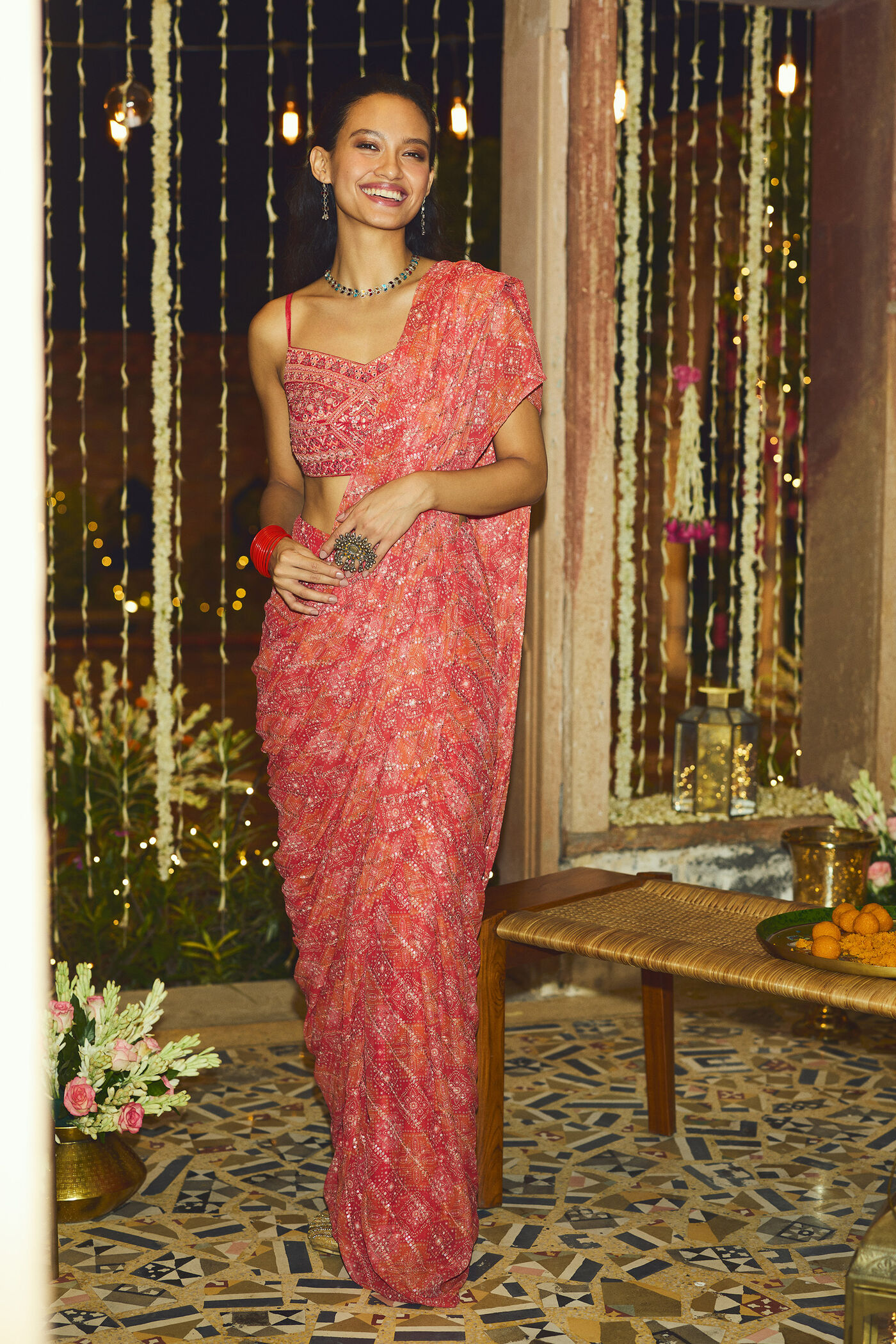 Ayesha Coral Stitched Saree