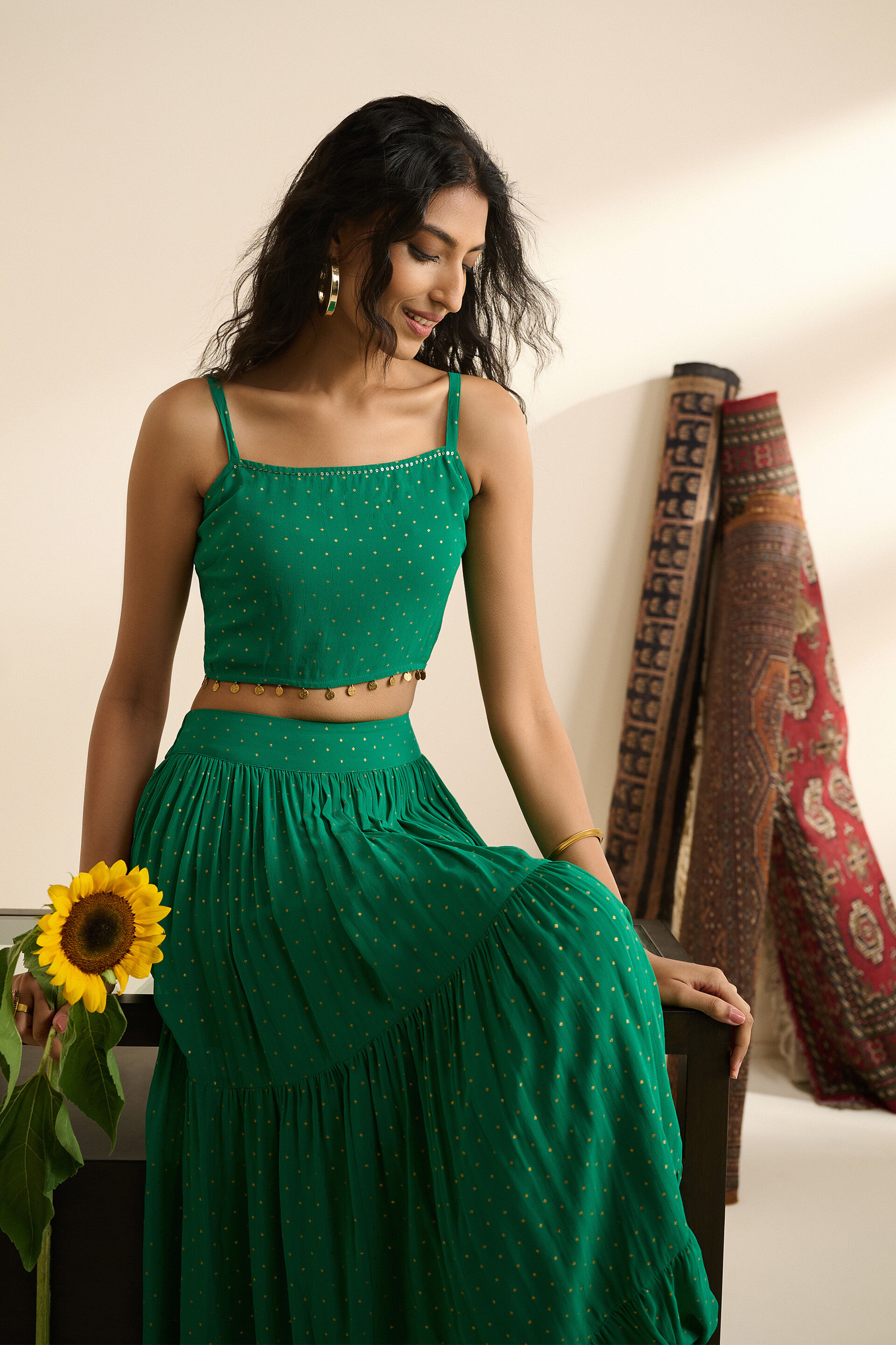 Hara Bhara Green Skirt Set, Green, image 5