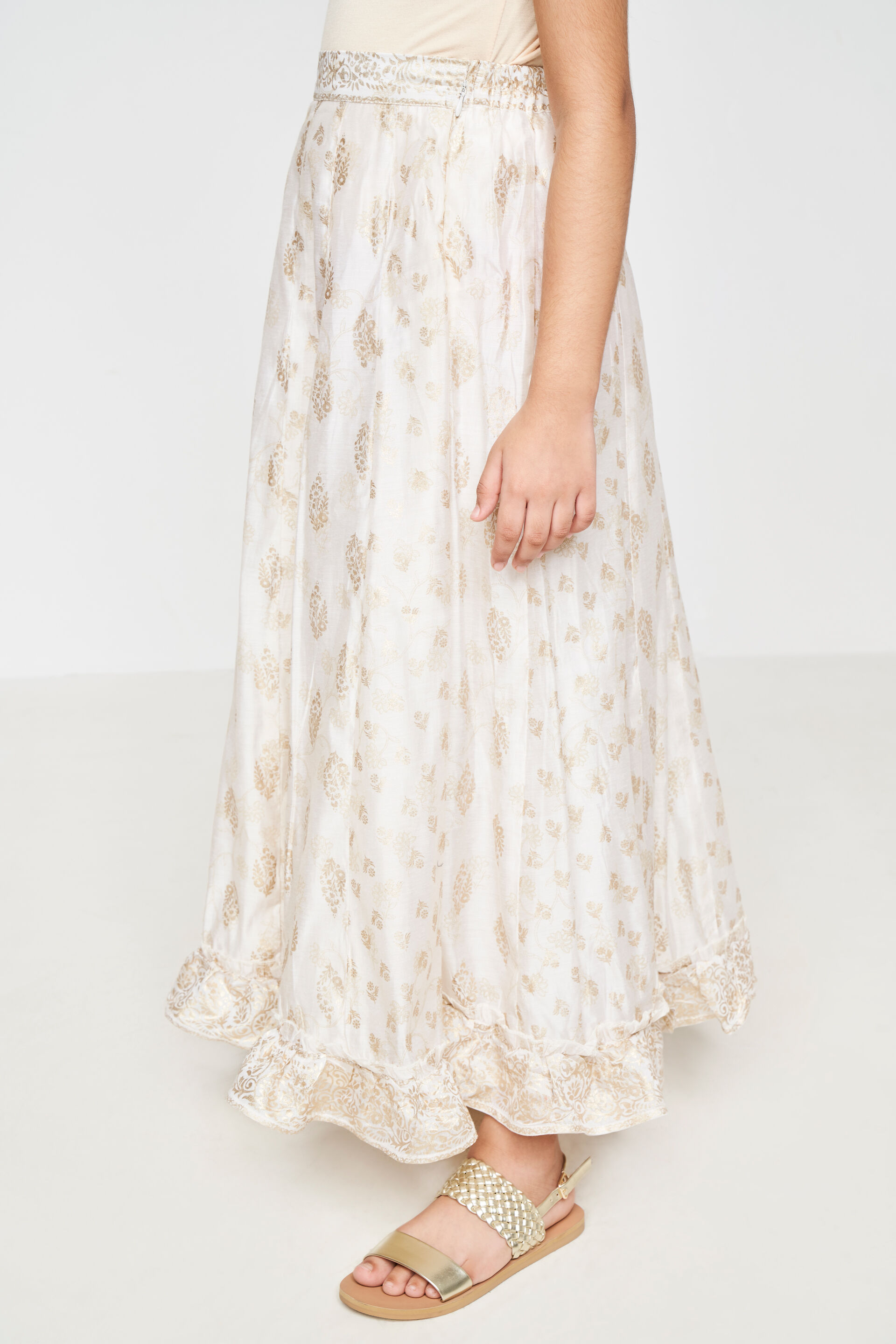 Off White Floral Flared Skirt, Off White, image 6