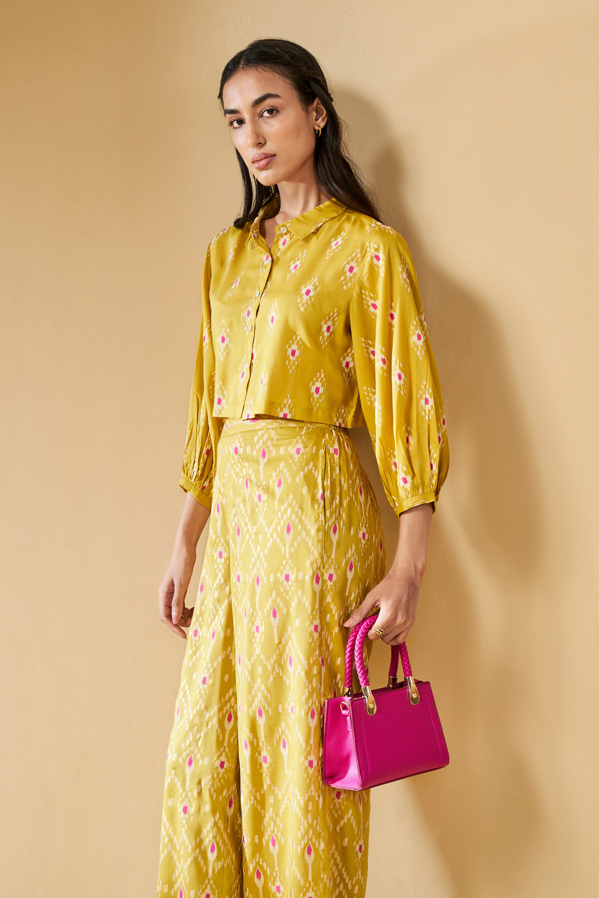 Crop top Ikat inspired co-ord set, Mustard, image 6