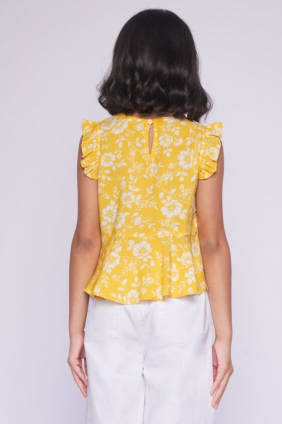 Shop Yellow Floral Flared Top Online at globaldesi.in