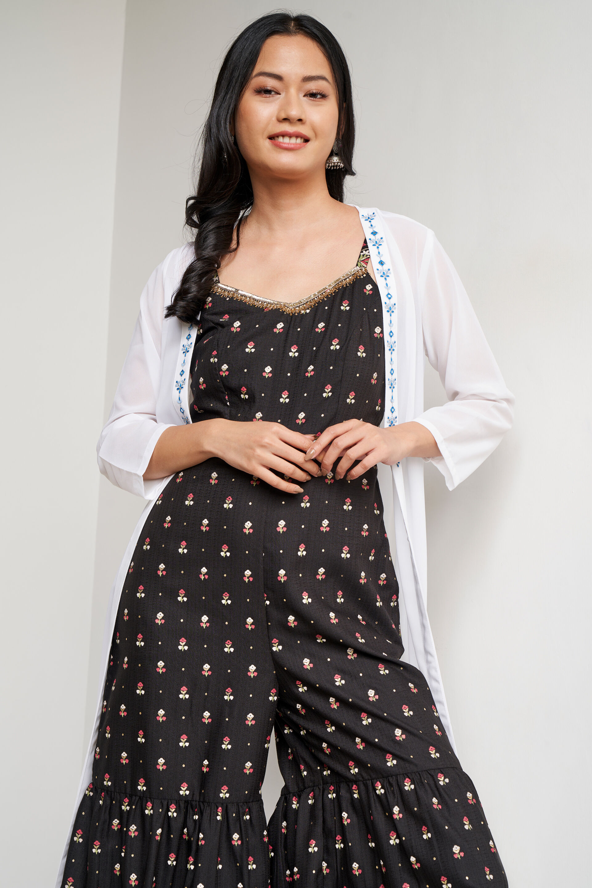 Buy White Ethnic Motifs Flared Shrug Online at Best Price at