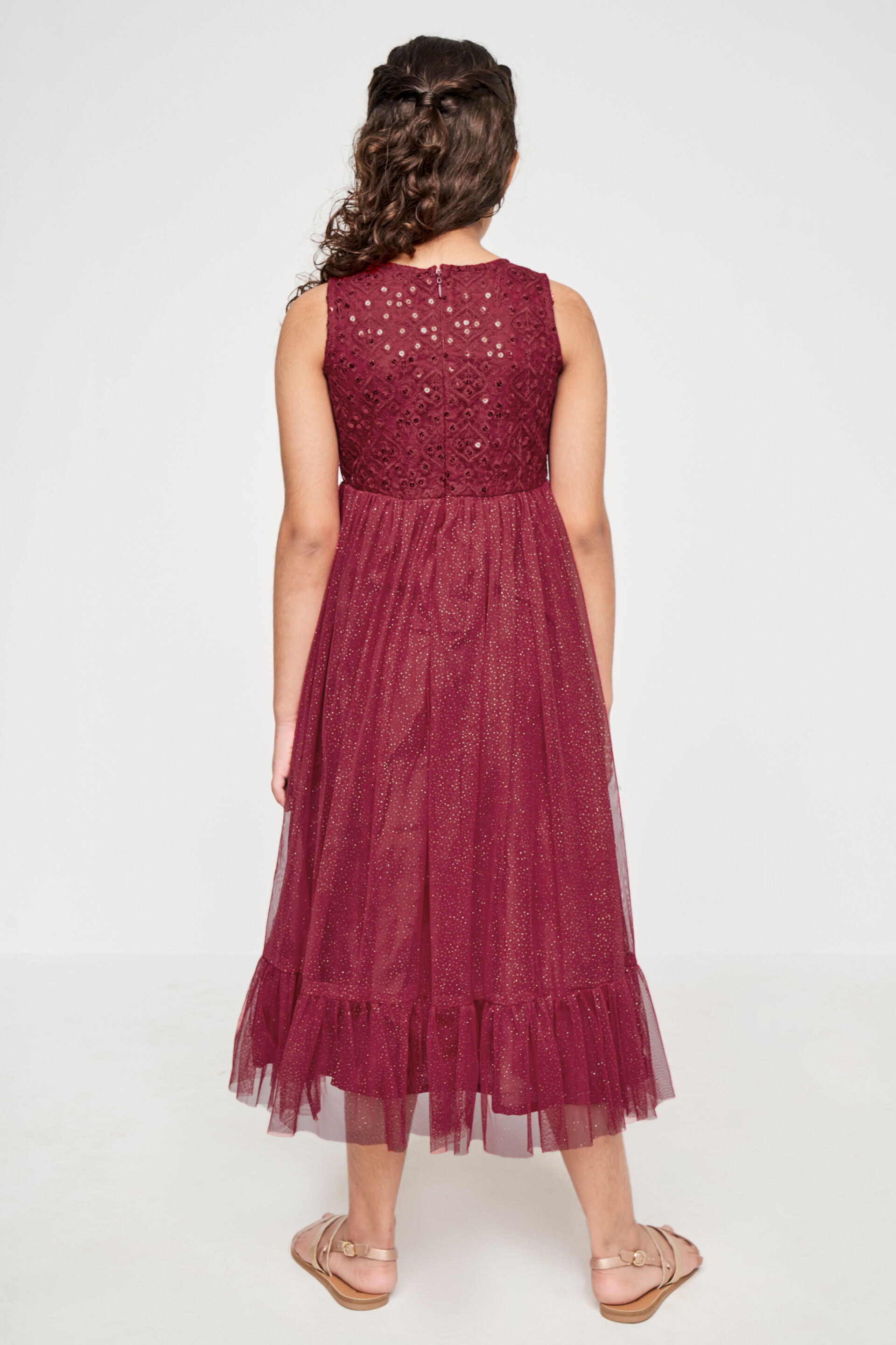 Red Solid Flounce Gown, Red, image 5