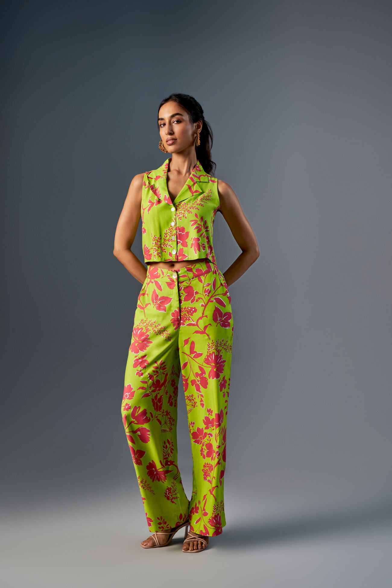 Flower Power Crop Co-Ord, Lime, image 1