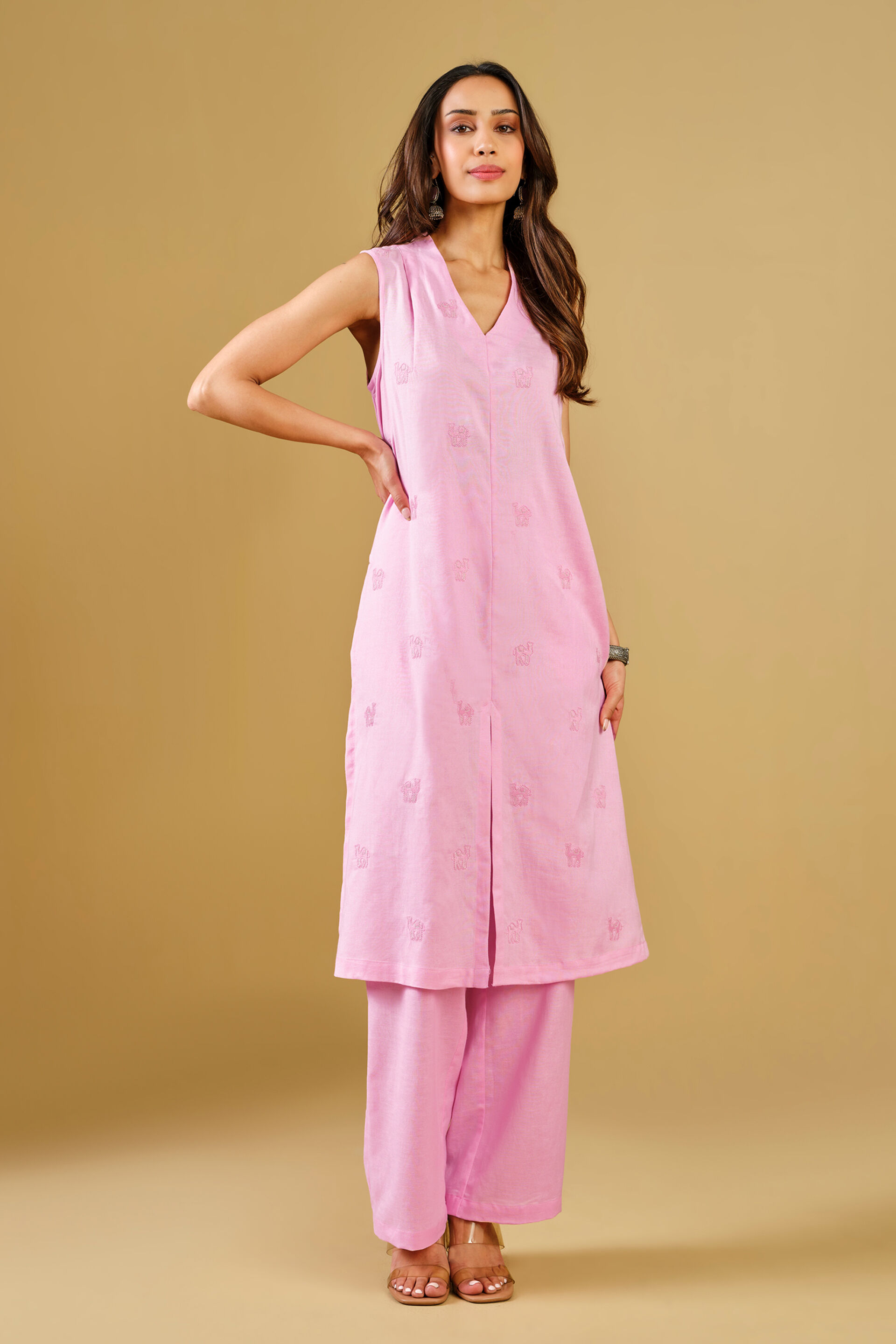 Pink Embroidered Rayon Blend kurta Set, Pink, image 5