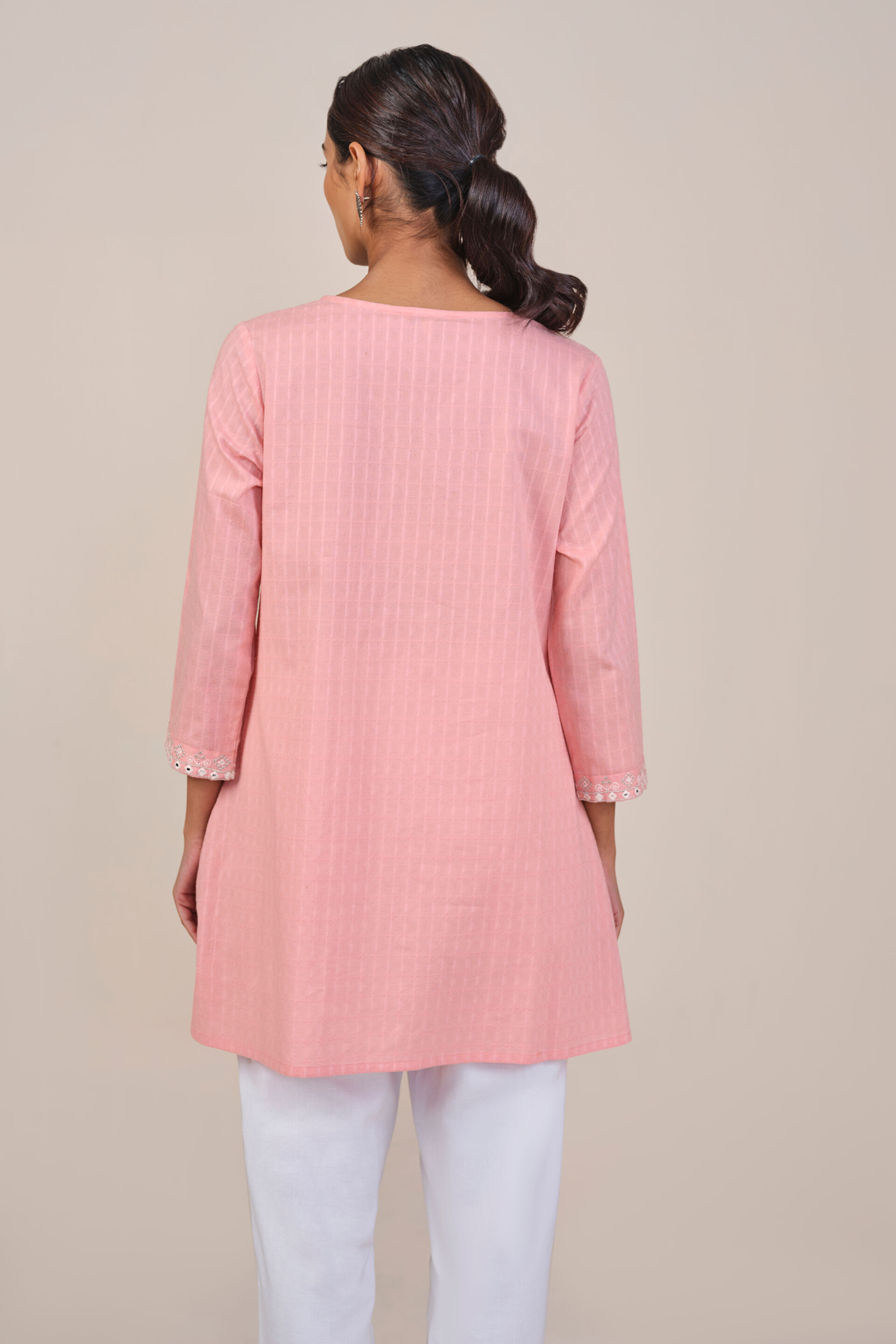 Soft Pink Embroidered Cotton Top, Pink, image 5