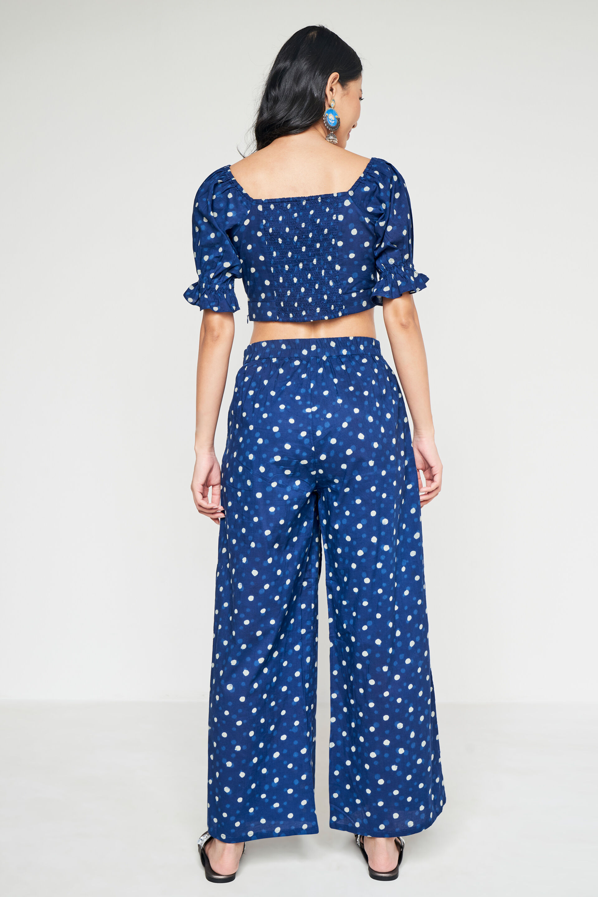 Indigo Geometric Ruffles Cropped Set, Indigo, image 4