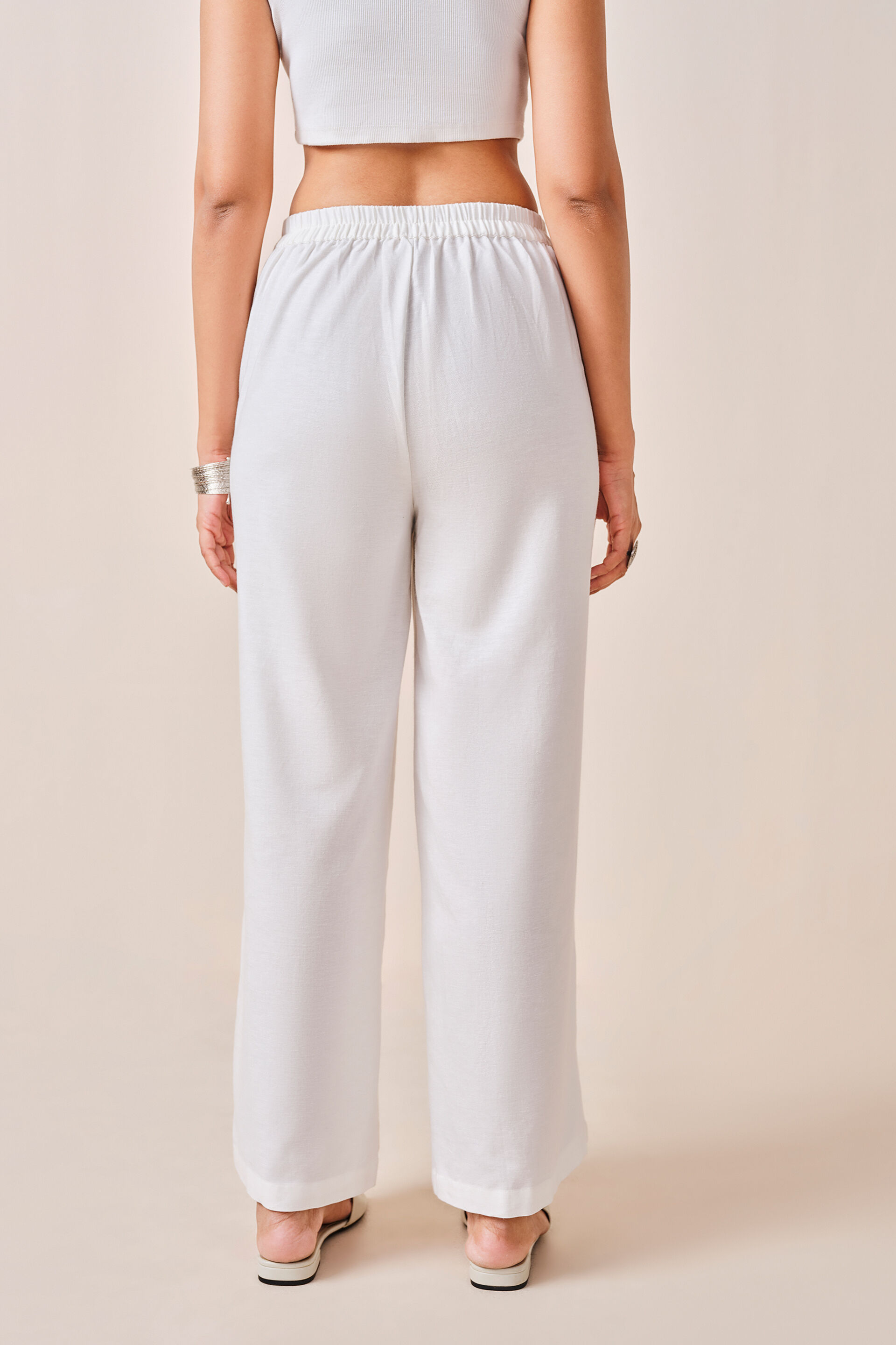 White Classic Rayon Flare Pants, White, image 5