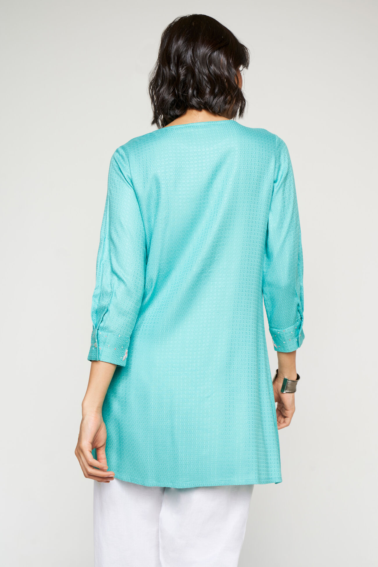 Green Solid Gathered Straight Tunic, Lime Green, image 2