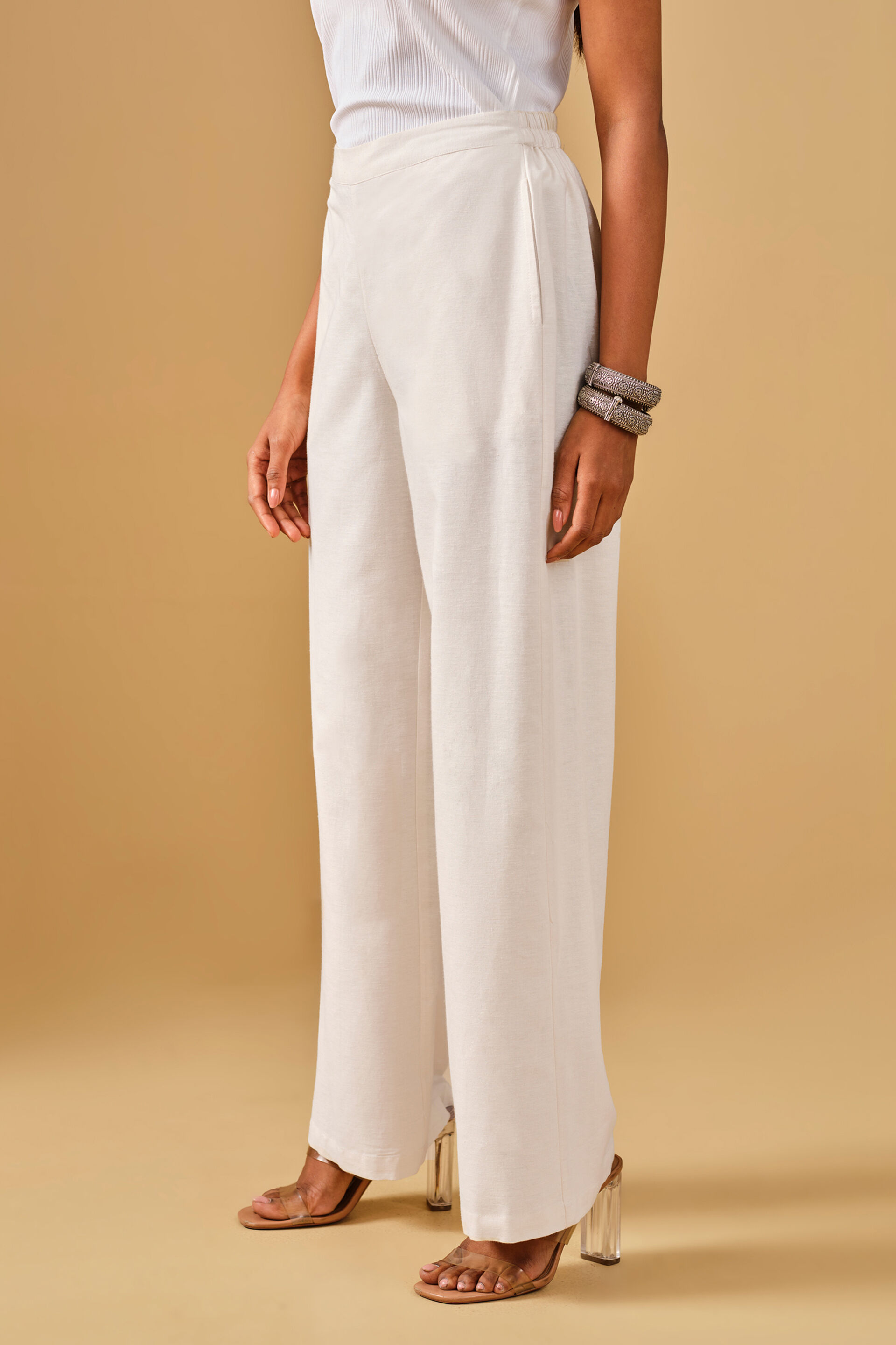 Off white Viscose Blend Wide Leg Pants