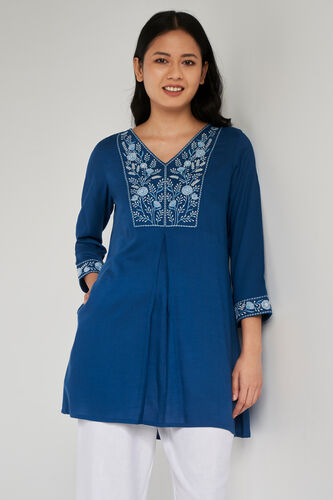 Blue Floral Flared Tunic, Blue, image 5