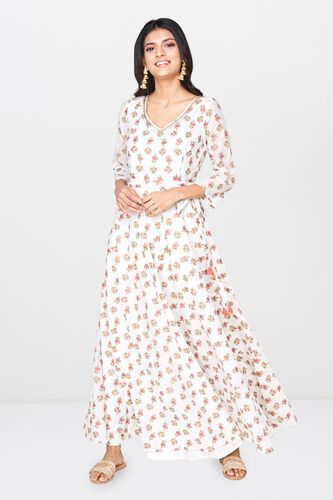 1 - Off White Floral V-Neck Fit and Flare Gown, image 1
