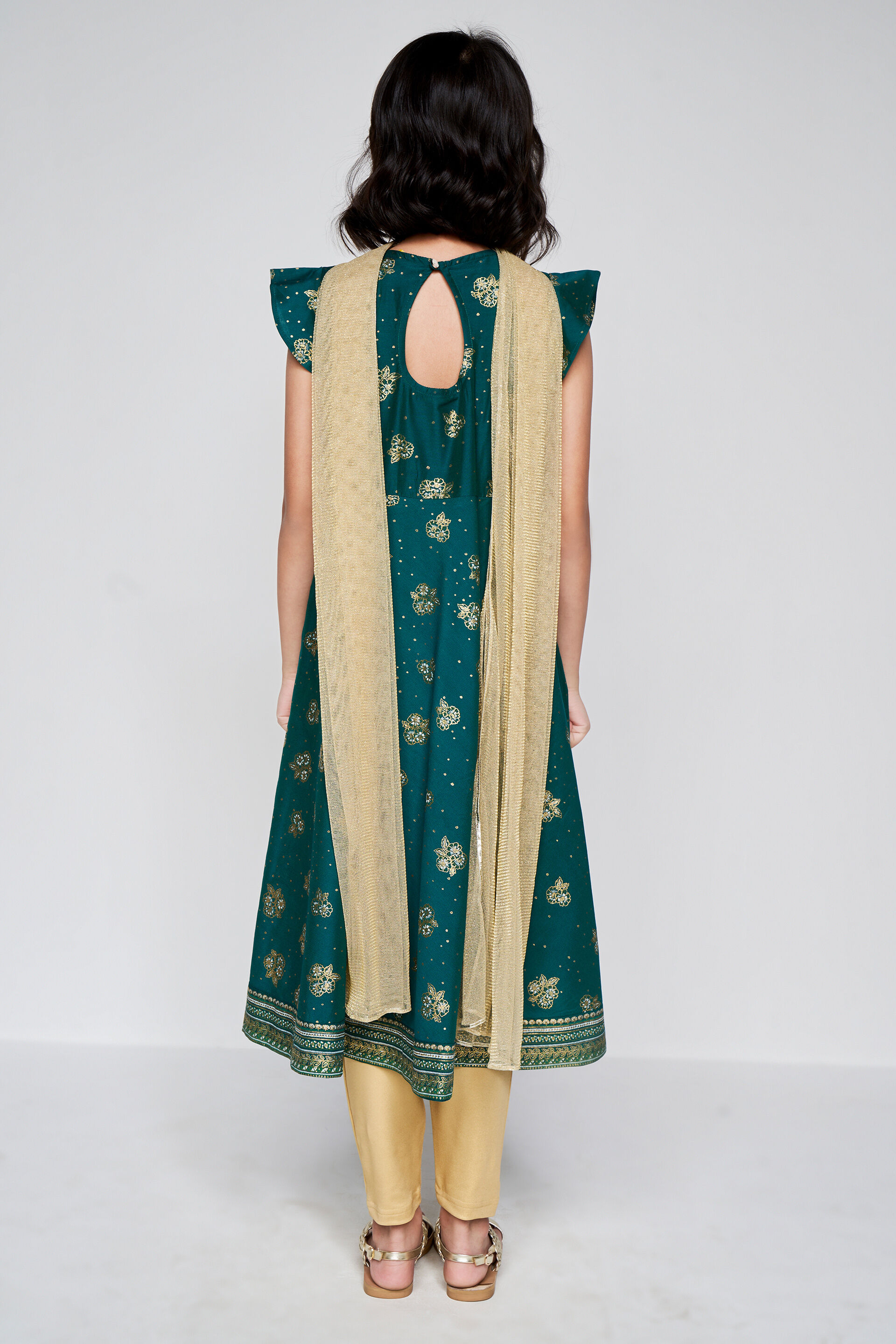 Green-Gold Festive Kurta Set, Green, image 5