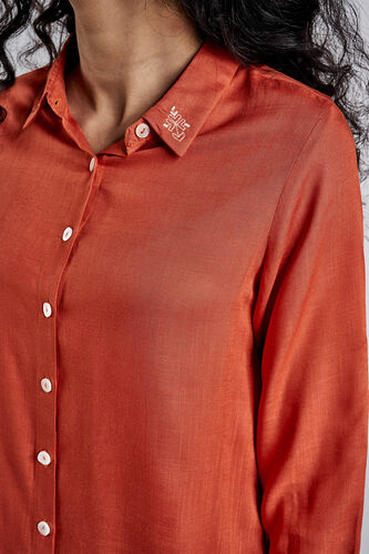 7 - Burnt Orange Solid Embroidered Shirt Style Top, image 7