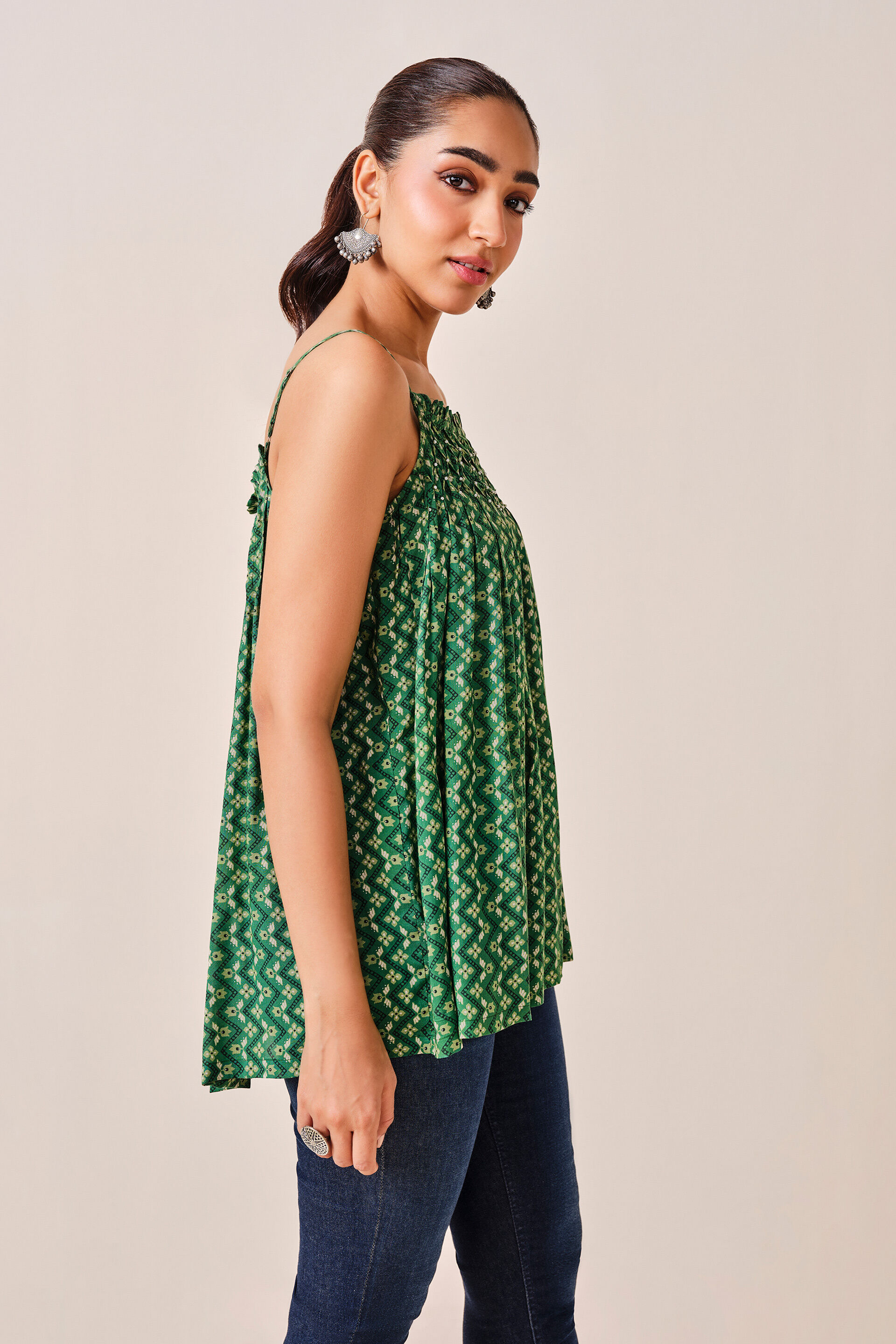 Green Geometric Print Top, Green, image 7